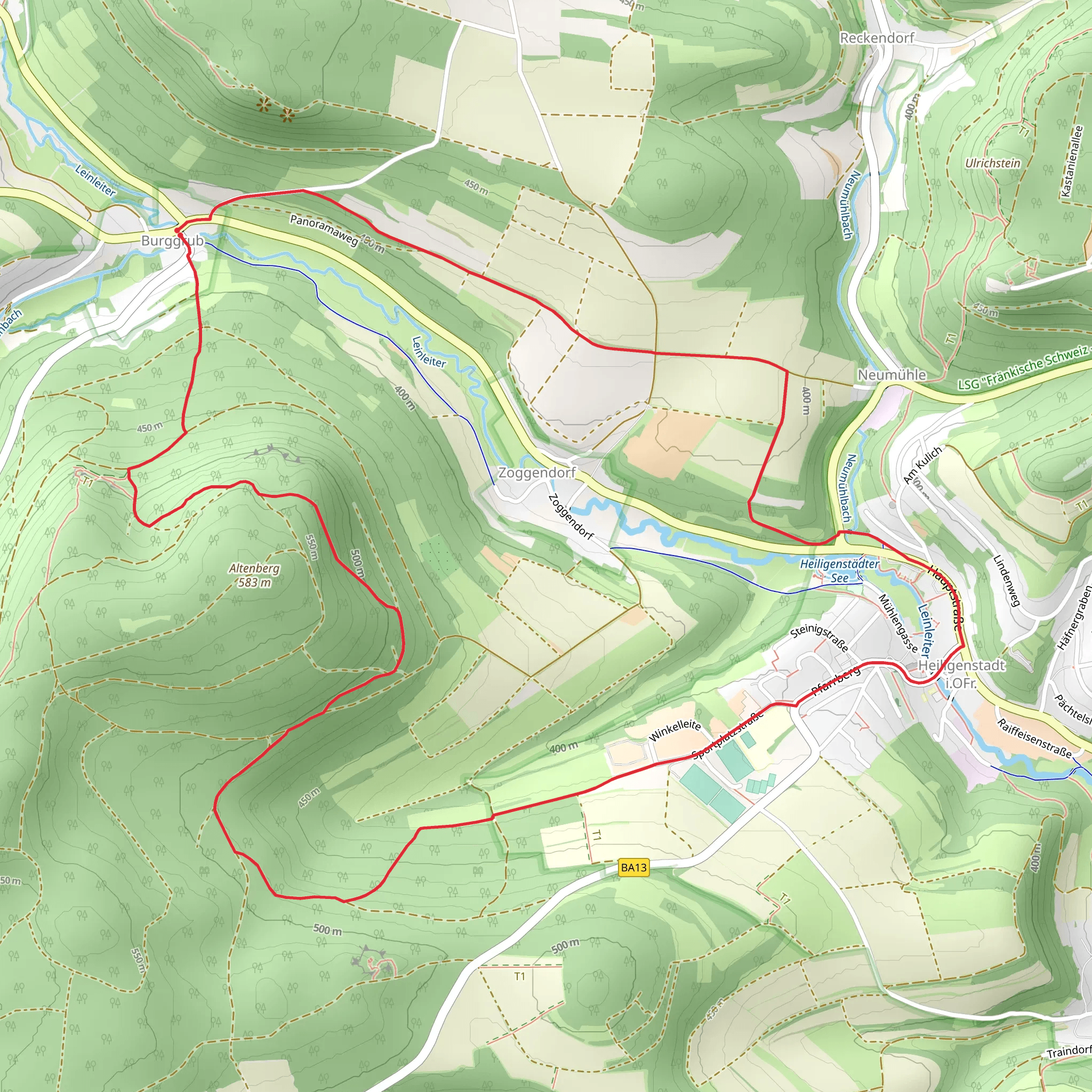 Frankenweg Teil, DAV Weg and Heiligenstadt Rundweg Zum Rothenstein mobile static map