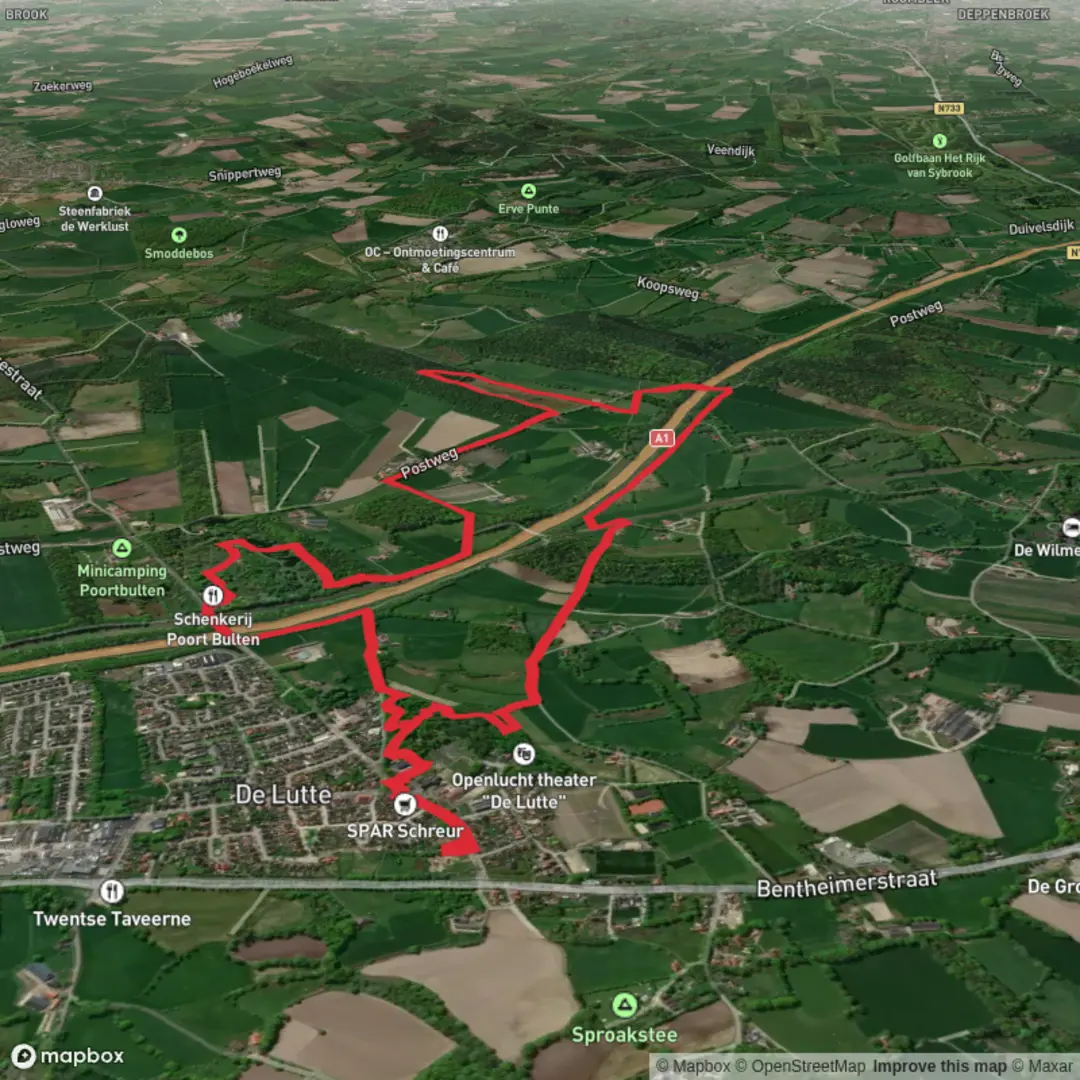 An image depicting the trail Fleerderhoekpad and Post Weg Loop and its surrounding area.