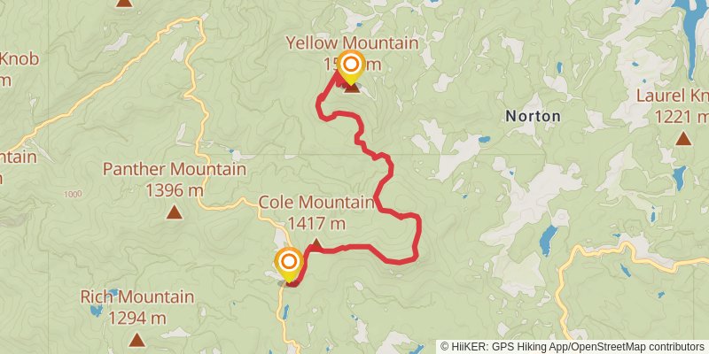 Nantahala Yellow Mountain Trail stage 2 Map