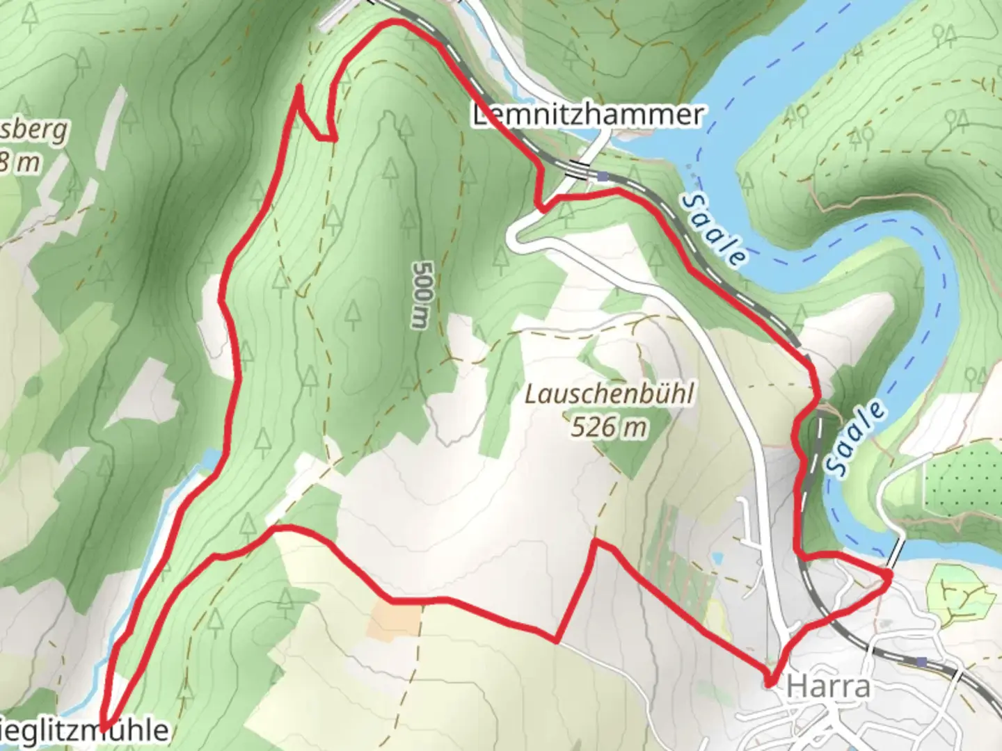 An image depicting the trail Harra Wanderweg 1 and its surrounding area.