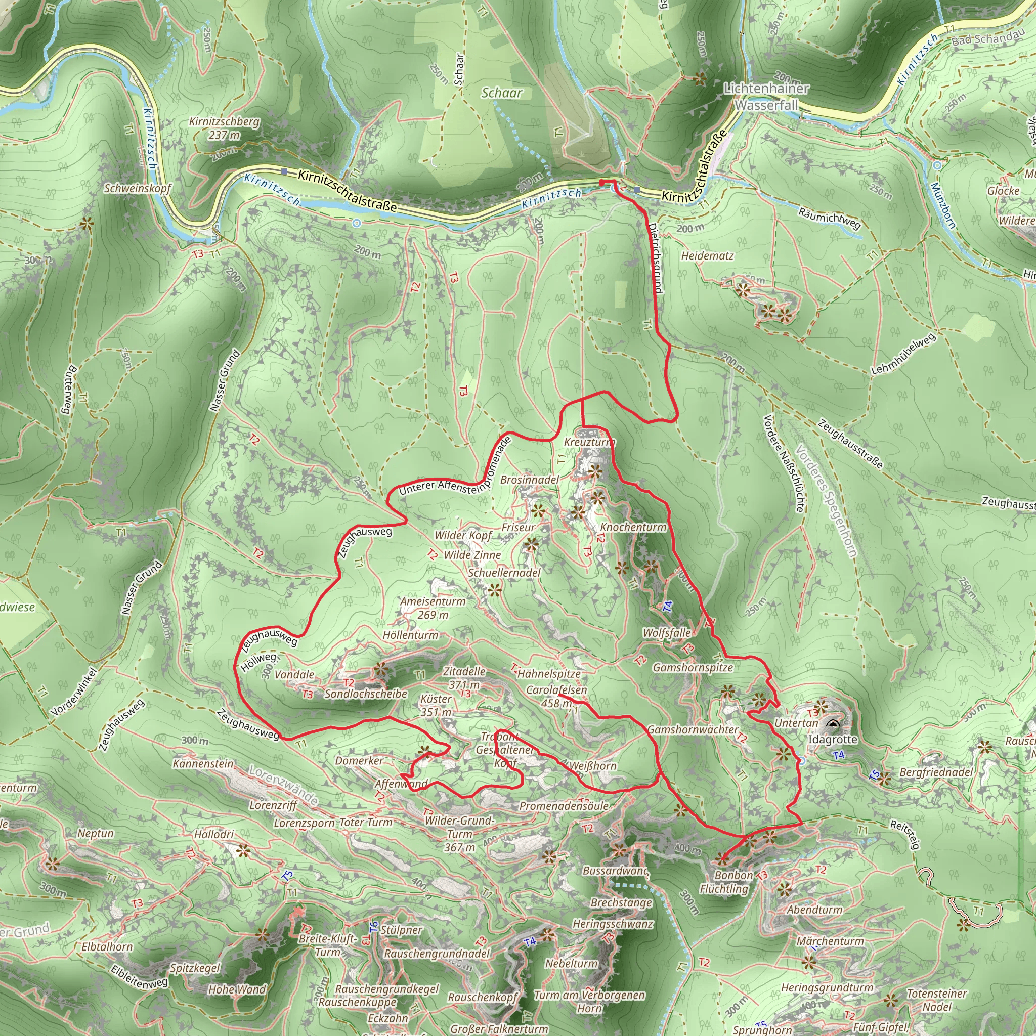 Carolafelsen and Kleines Prebischtor via MalerwegLoop mobile static map