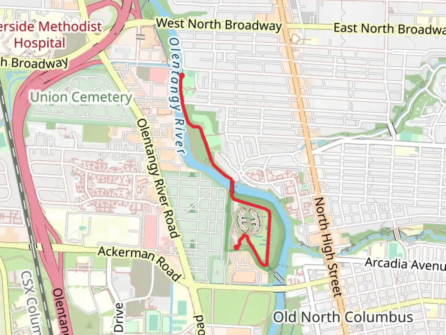 An image depicting the trail Olentangy Trail and its surrounding area.
