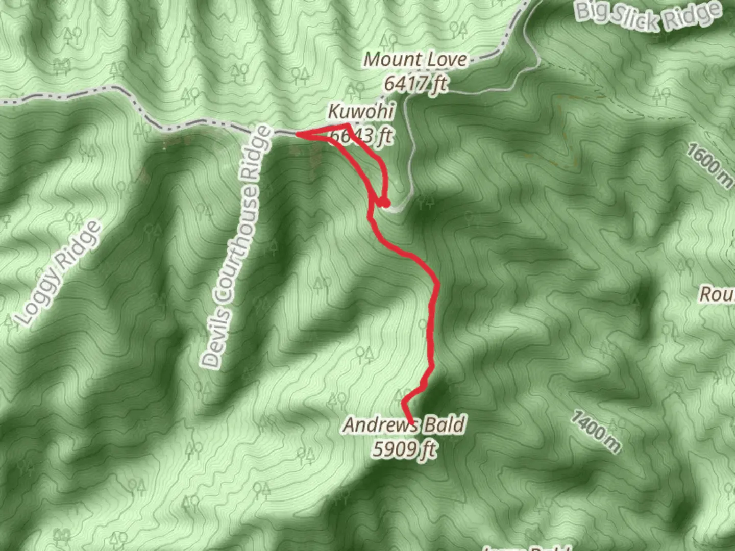 An image depicting the trail Clingmans Dome Trail and Forney Ridge Trail and its surrounding area.