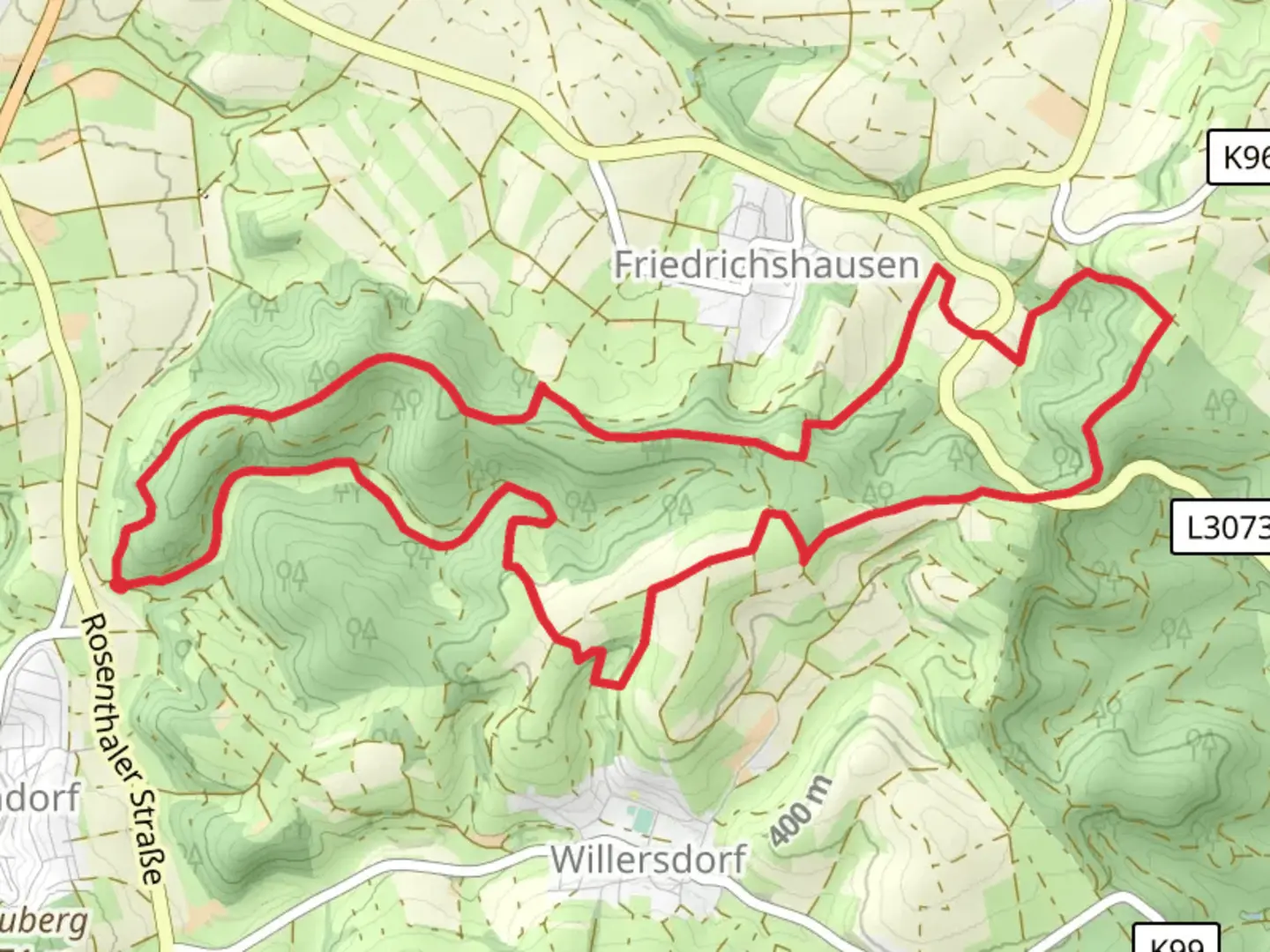 An image depicting the trail Altenheiemer Berg and Knebelsrod Loop and its surrounding area.