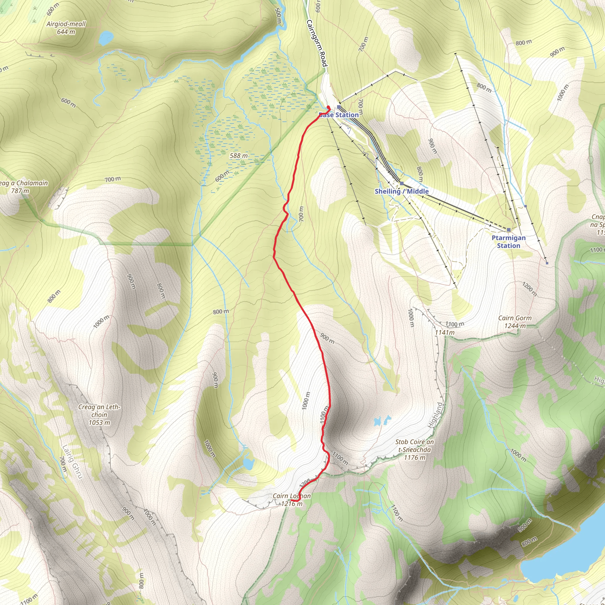 Cairn Lochan via Fiacaill Ridge mobile static map