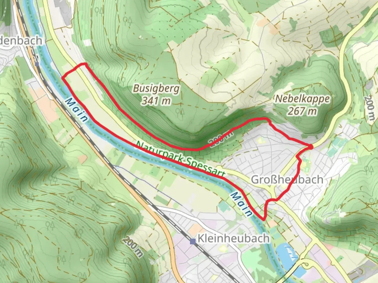 An image depicting the trail Main via Grossheubach Rundwanderweg and its surrounding area.