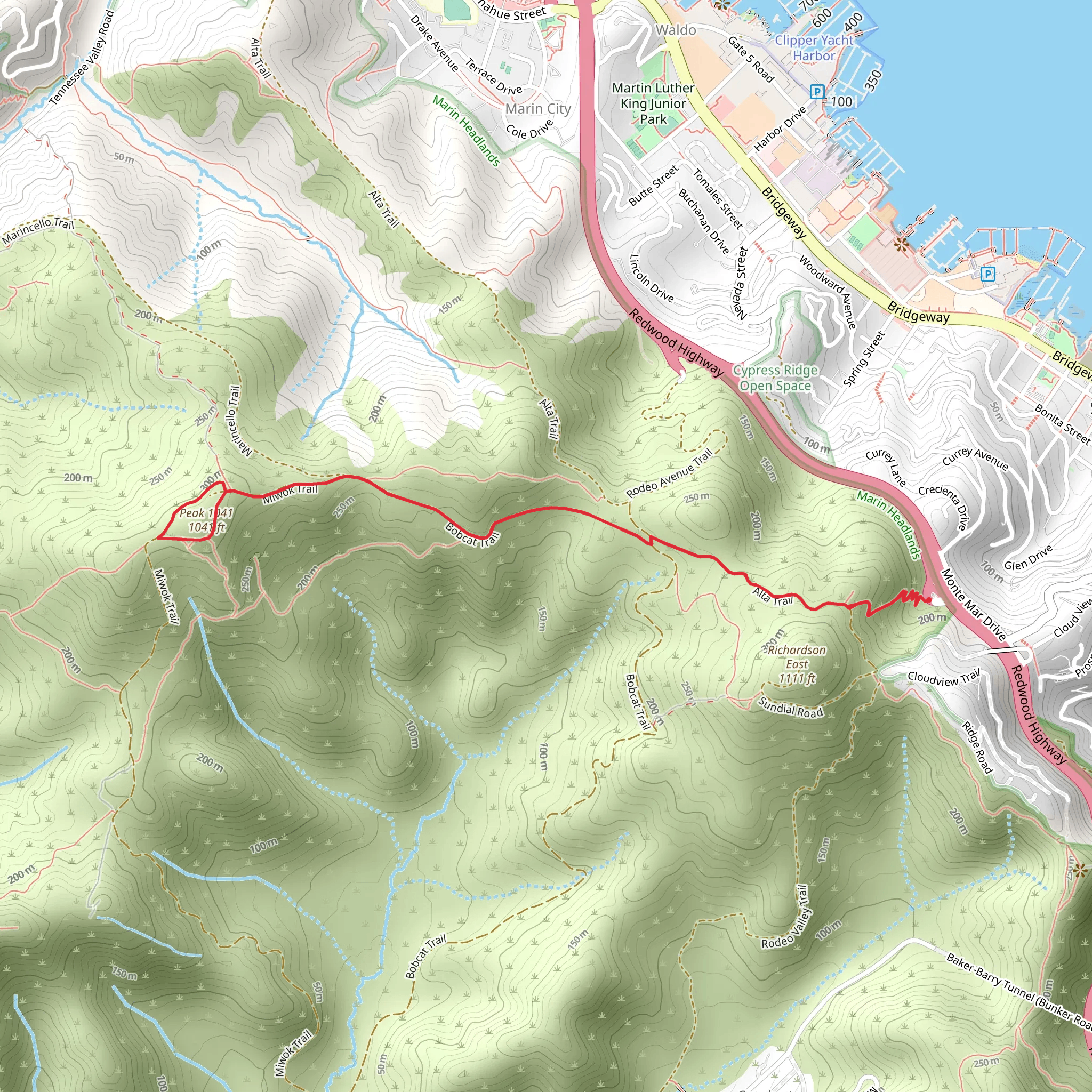 Miwok, Peak 1041 and Morning Sun Trail mobile static map