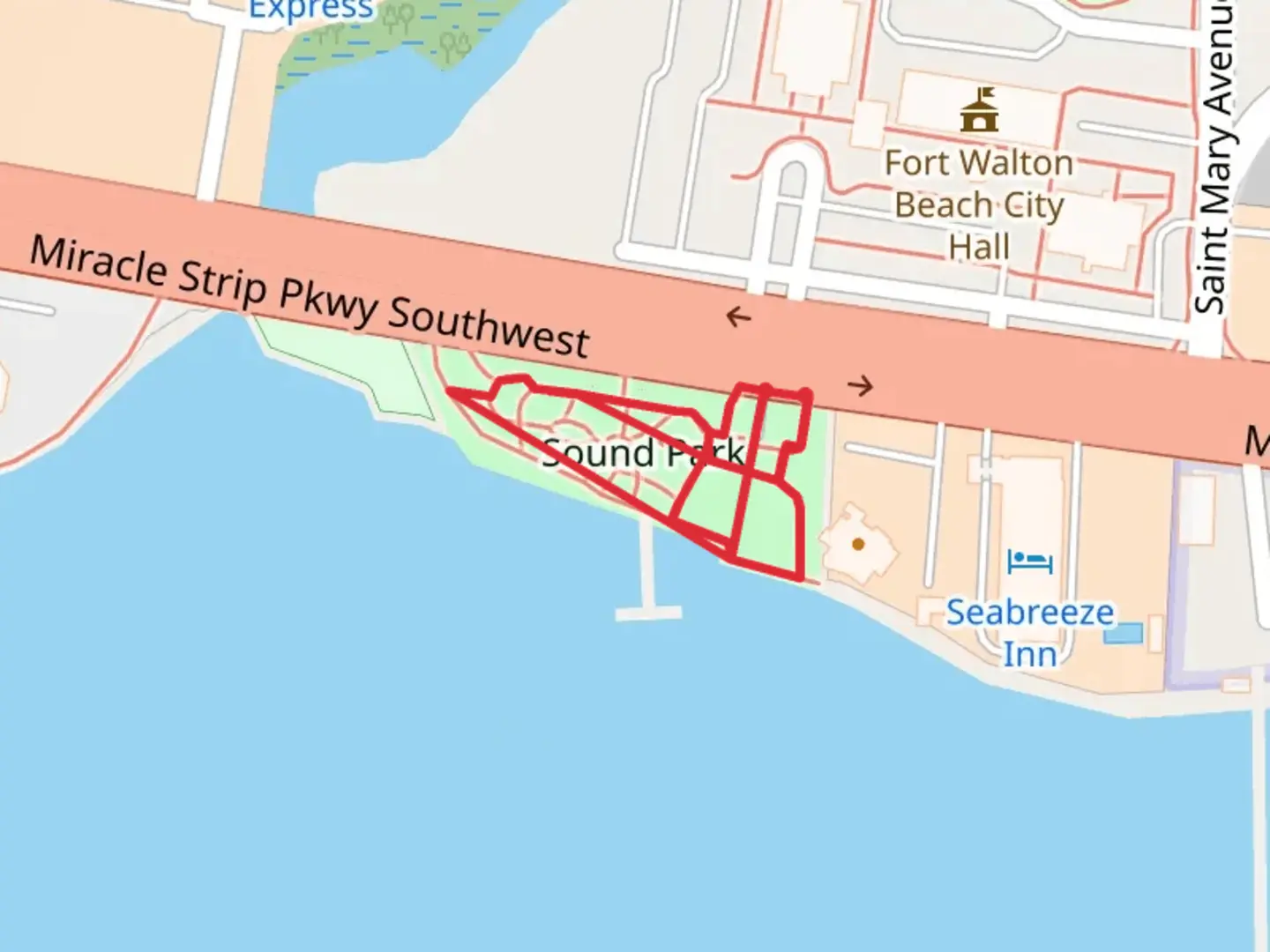 An image depicting the trail Sound Park Loop and its surrounding area.