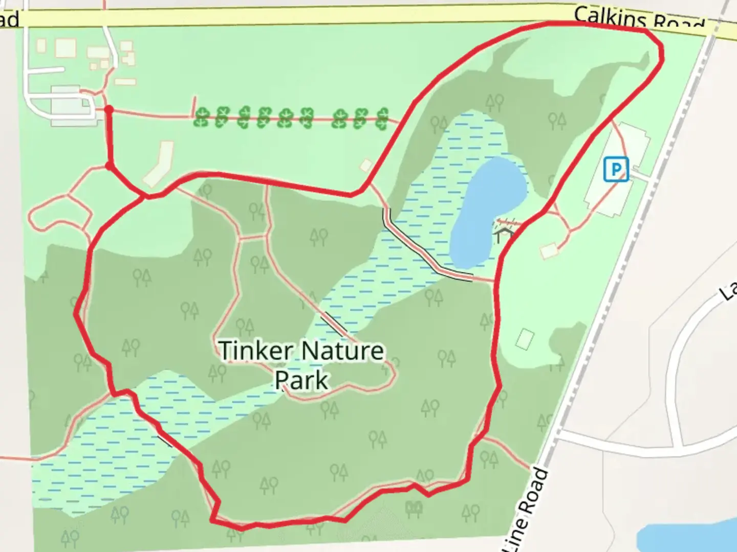 An image depicting the trail Tinker Nature Park Loop and its surrounding area.