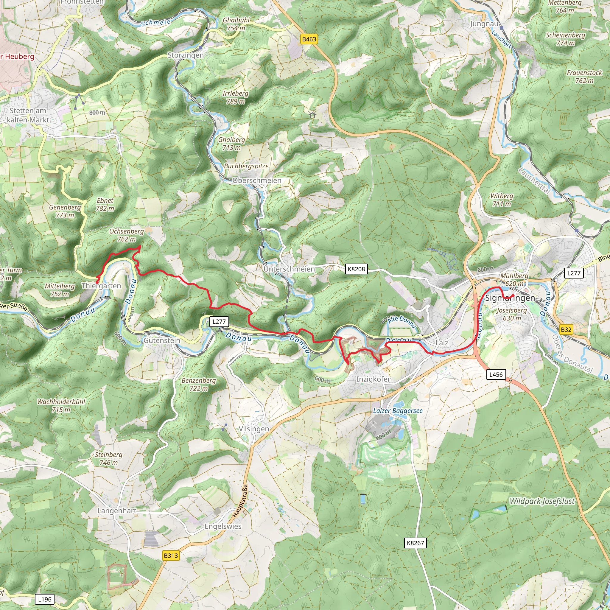 Sigmaringen to Thiergarten via Donau Zollernalb Weg mobile static map