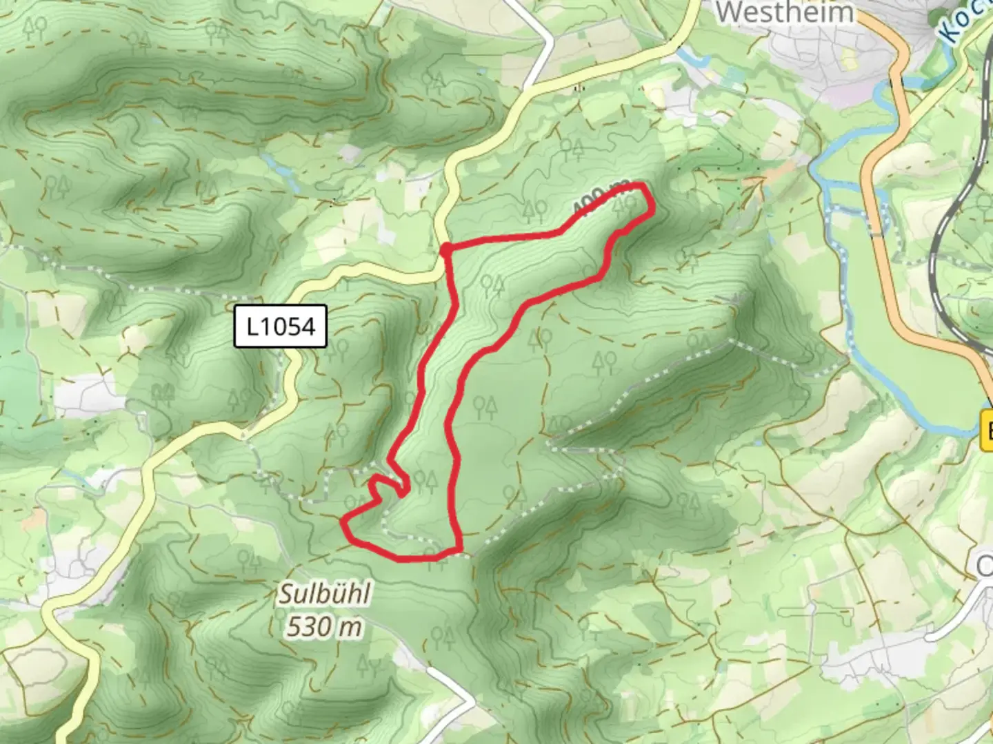 An image depicting the trail Tiefklingenbach Loop and its surrounding area.