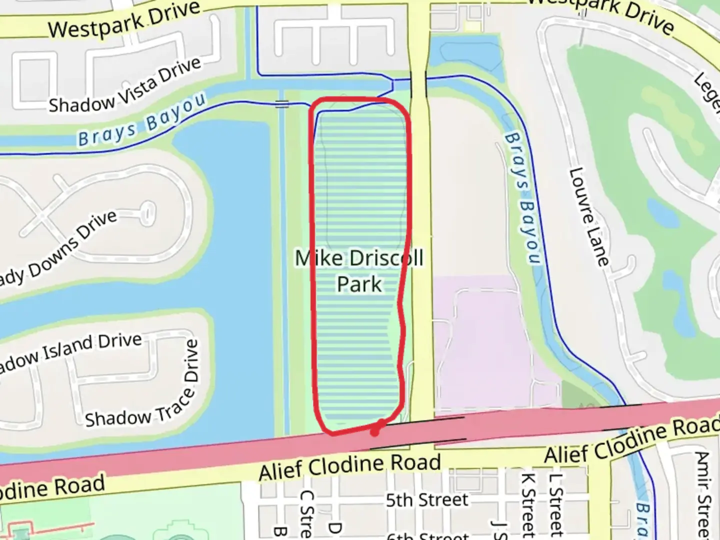 An image depicting the trail Mike Driscoll Park Loop and its surrounding area.