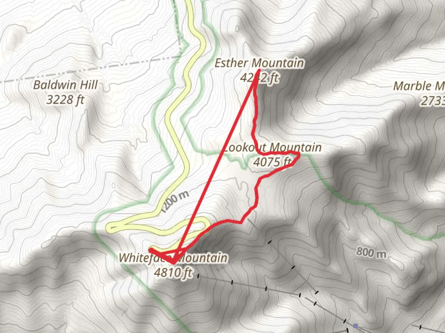 An image depicting the trail Whiteface Mountain and Esther Mountain Trail and its surrounding area.