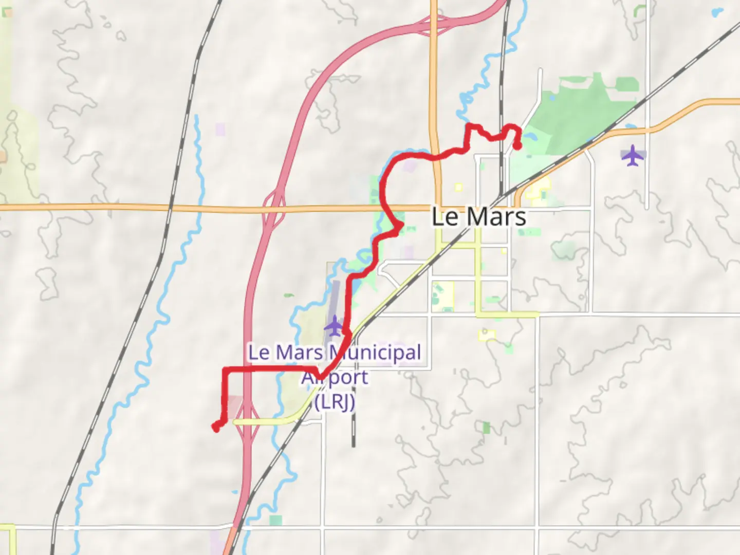 An image depicting the trail Le Mars Trail and its surrounding area.