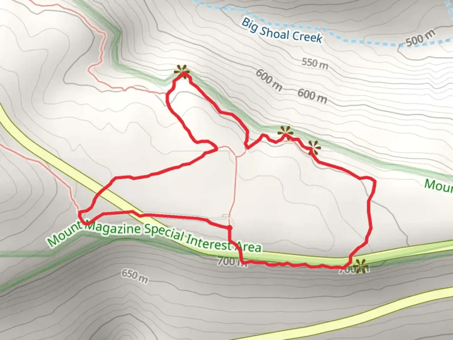 An image depicting the trail Benefield East and West Loop and its surrounding area.