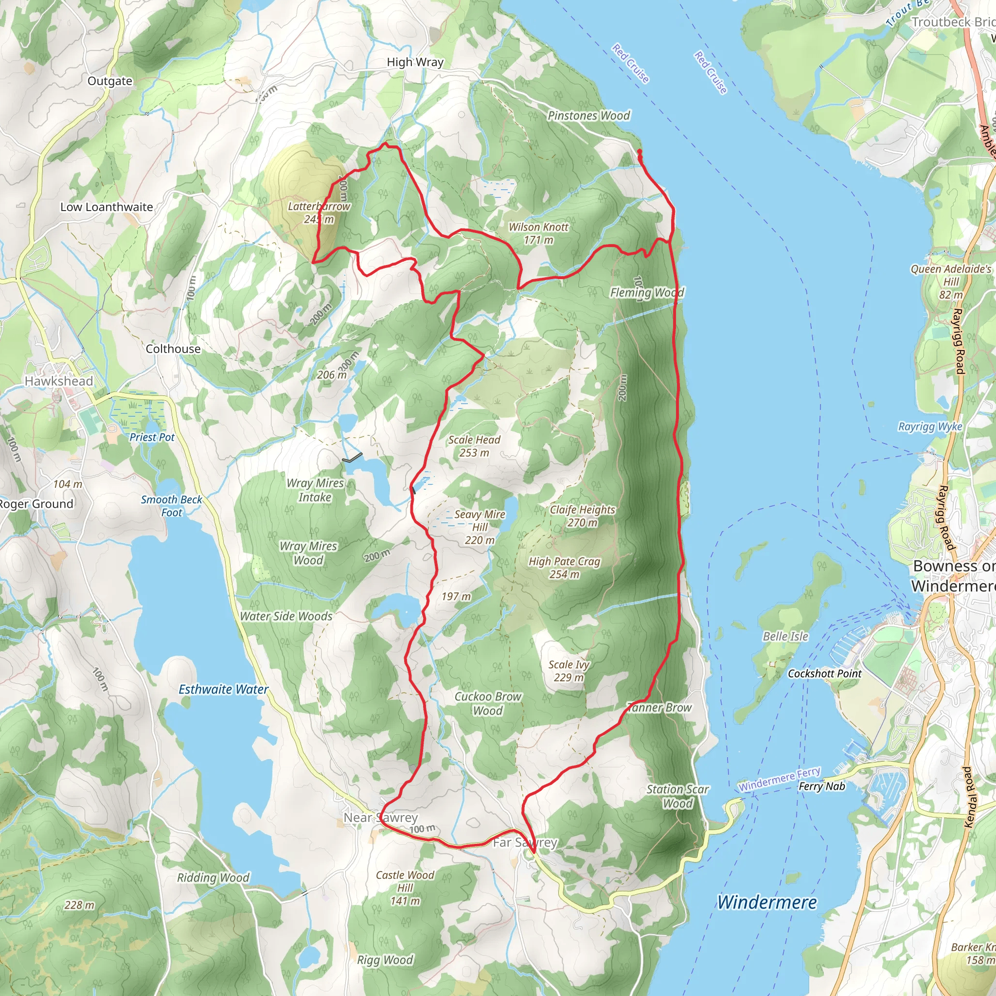 Latterbarrow, Moss Eccles Tarn and Heald Wood Loop mobile static map