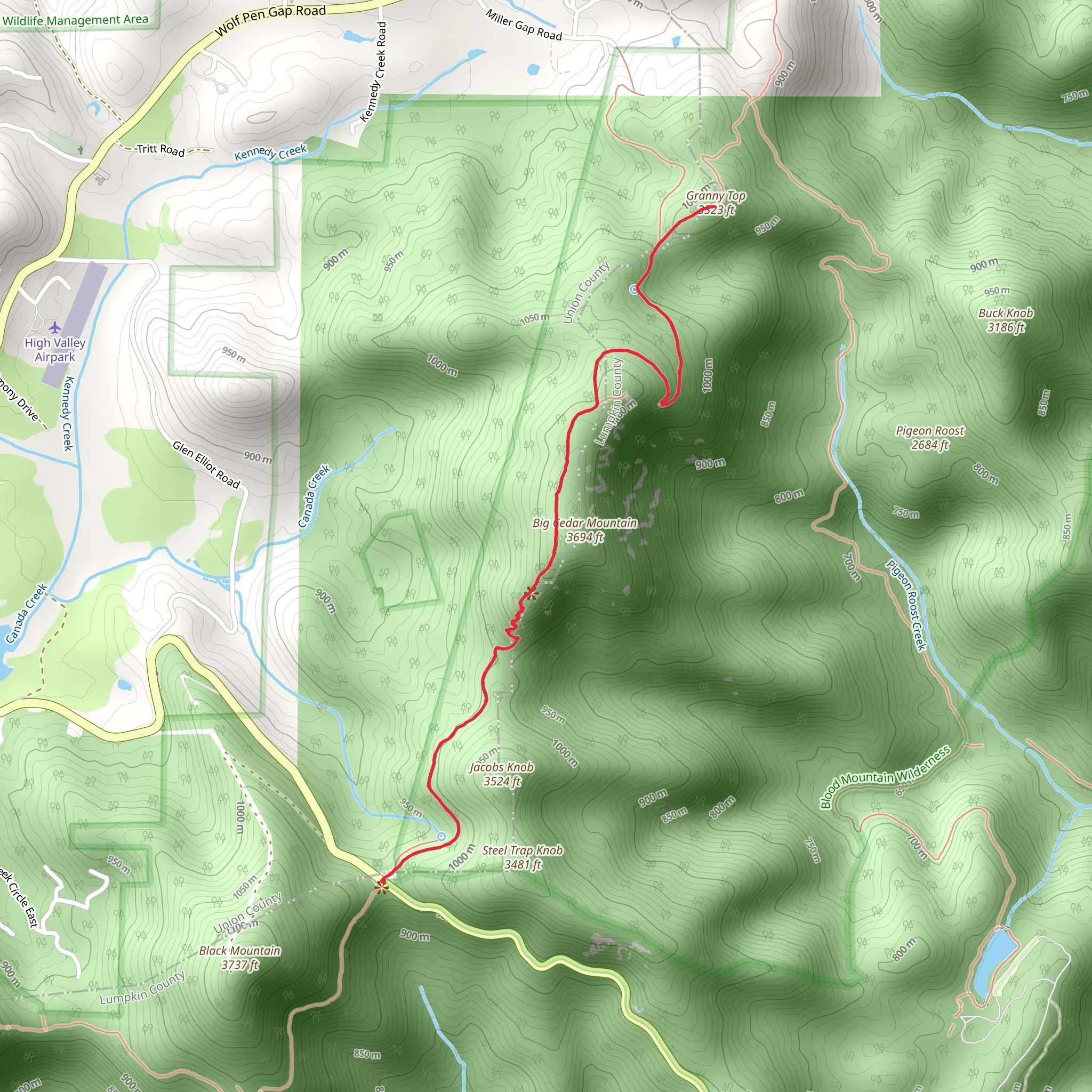Granny Top and Big Cedar Mountain via Appalachian Trail mobile static map