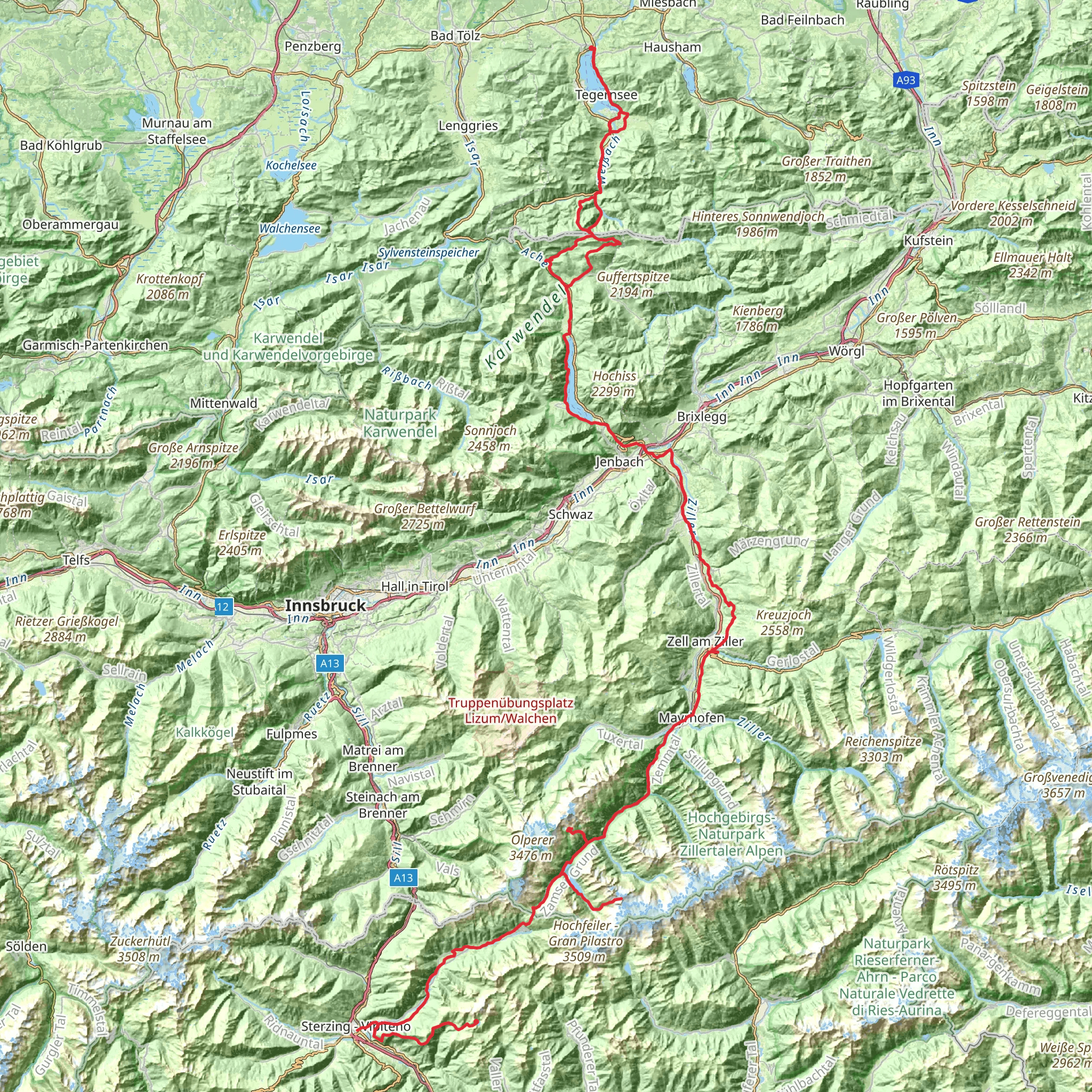 Die Alpenüberquerung mobile static map