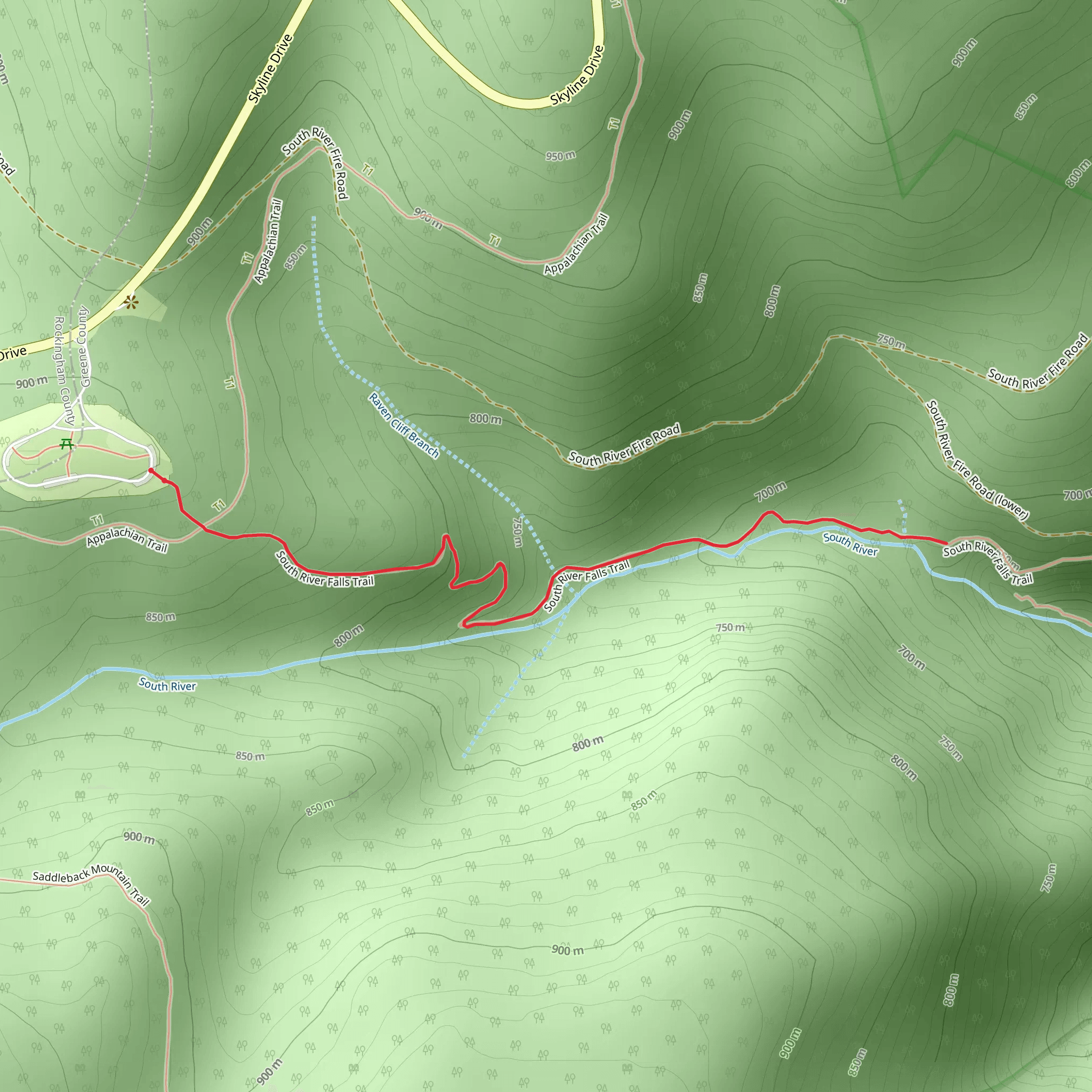 South River Falls Trail from Skyline Road mobile static map