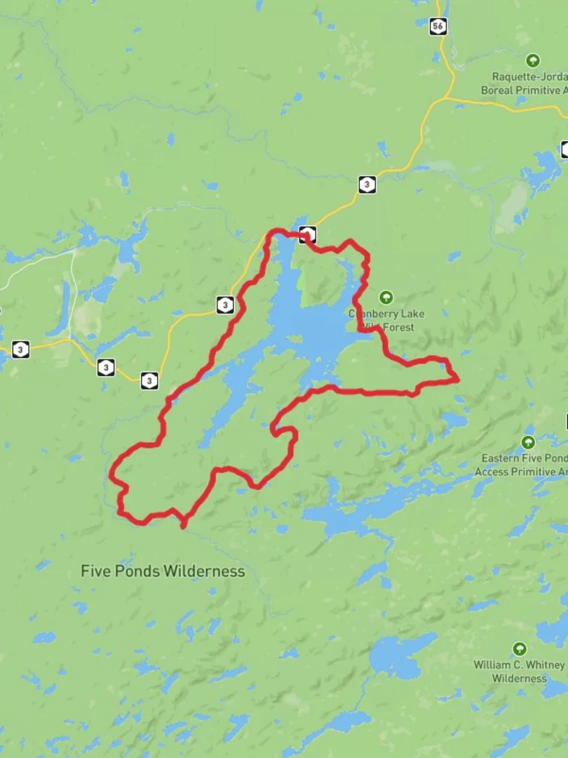 An image depicting the trail Cranberry Lake 50 Loop Trail and its surrounding area.