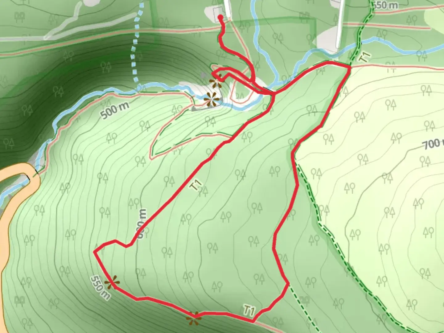 An image depicting the trail Spruce Creek and Kaaterskill Falls Loop from Laurel House Road and its surrounding area.