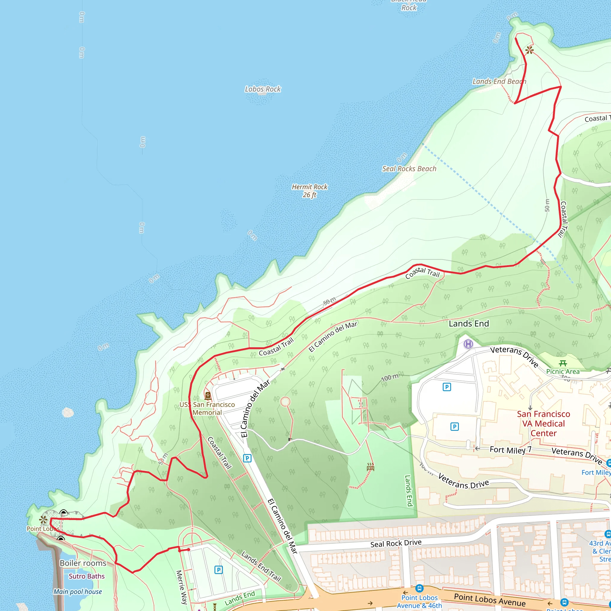 Land's End via Coastal Trail mobile static map