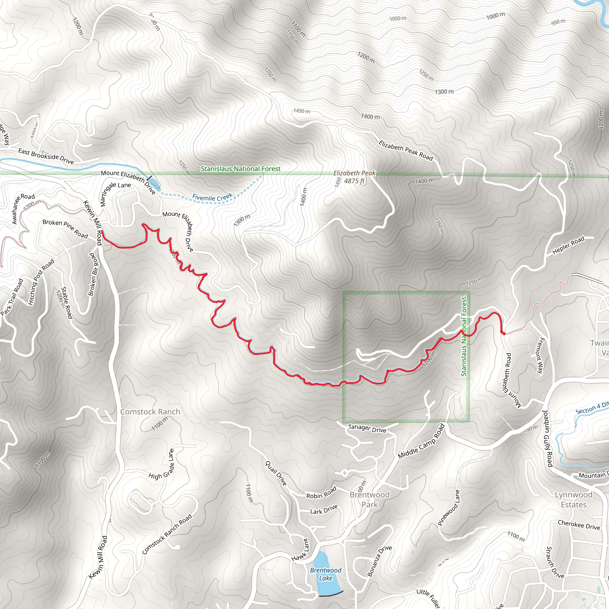 Main Tuolumne Ditch Trail from Mount Elizabeth Road mobile static map