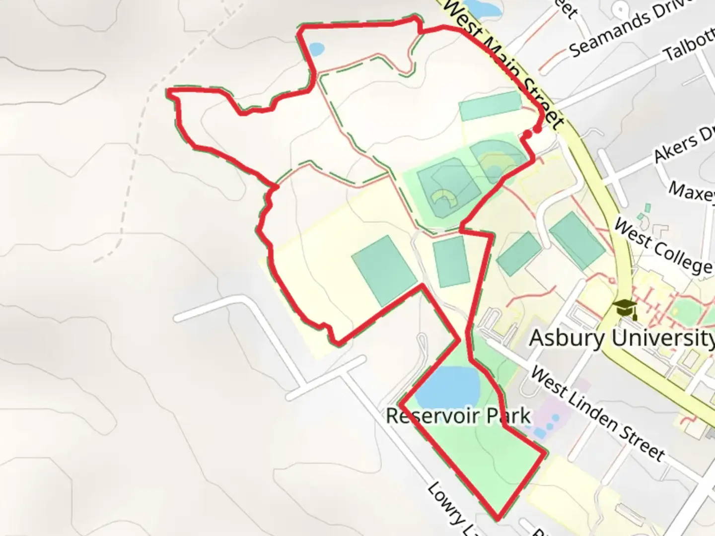 An image depicting the trail Cross Country Course Loop and its surrounding area.