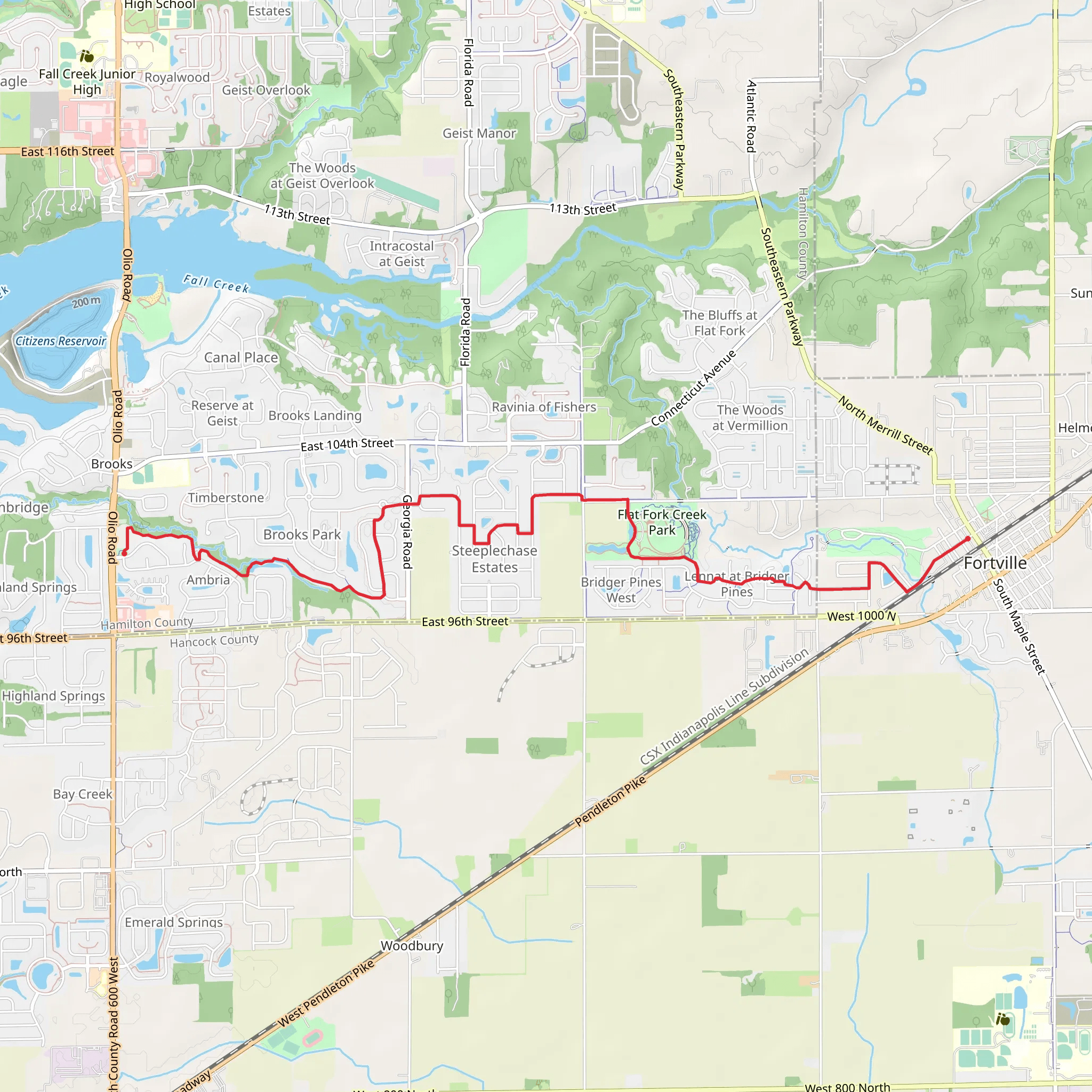 Flat Fork Creek Park and Fortville Memorial Park Walk mobile static map