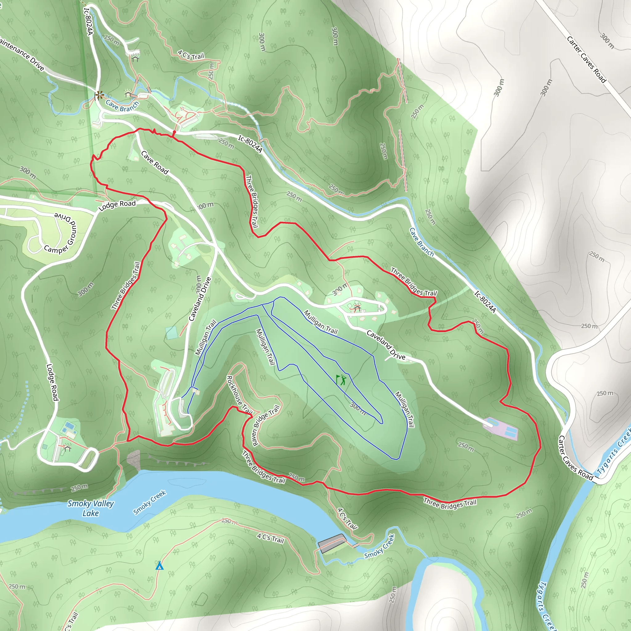 Three Bridges Loop Trail mobile static map