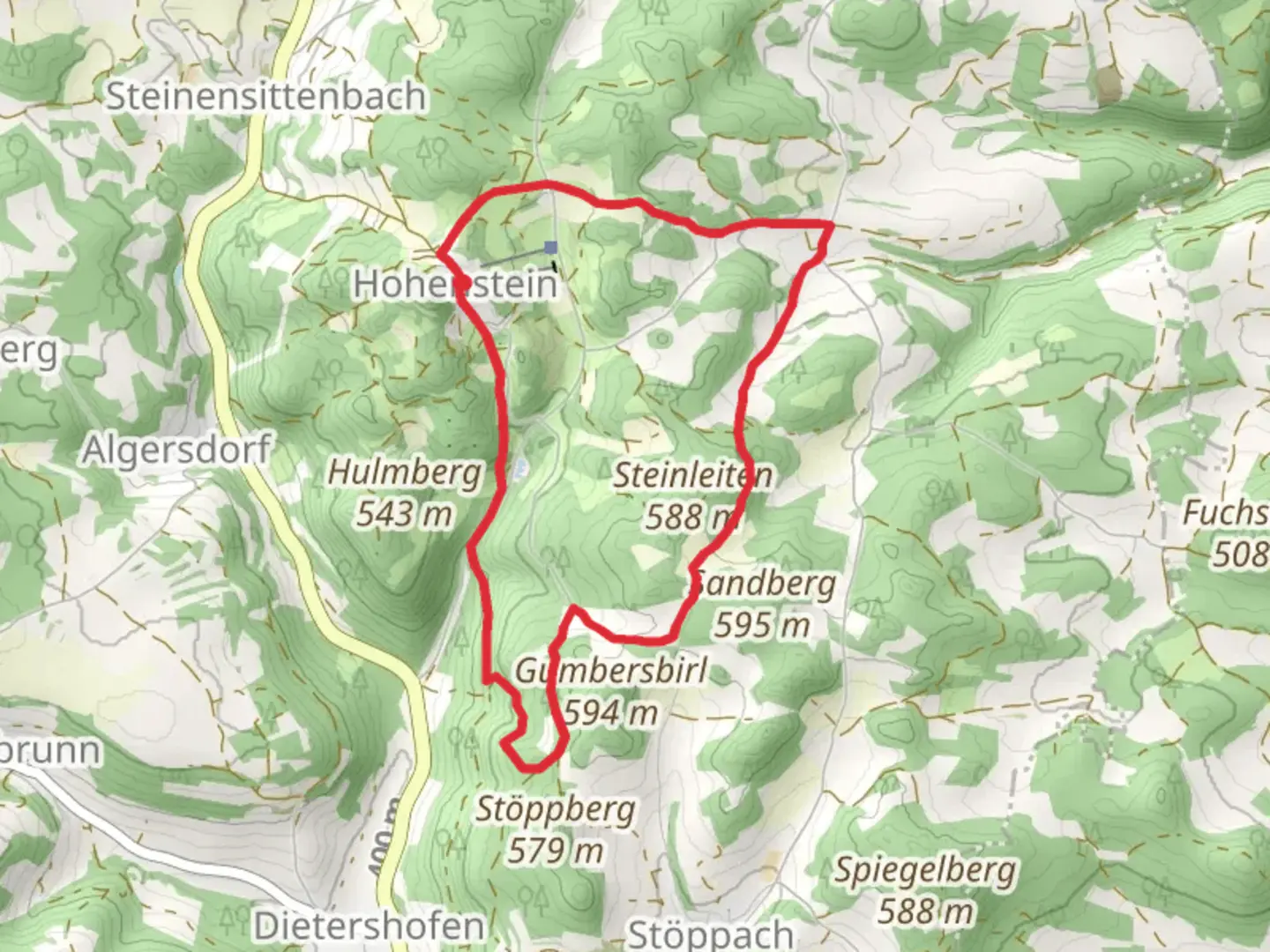 An image depicting the trail Hohenstein Loop and its surrounding area.