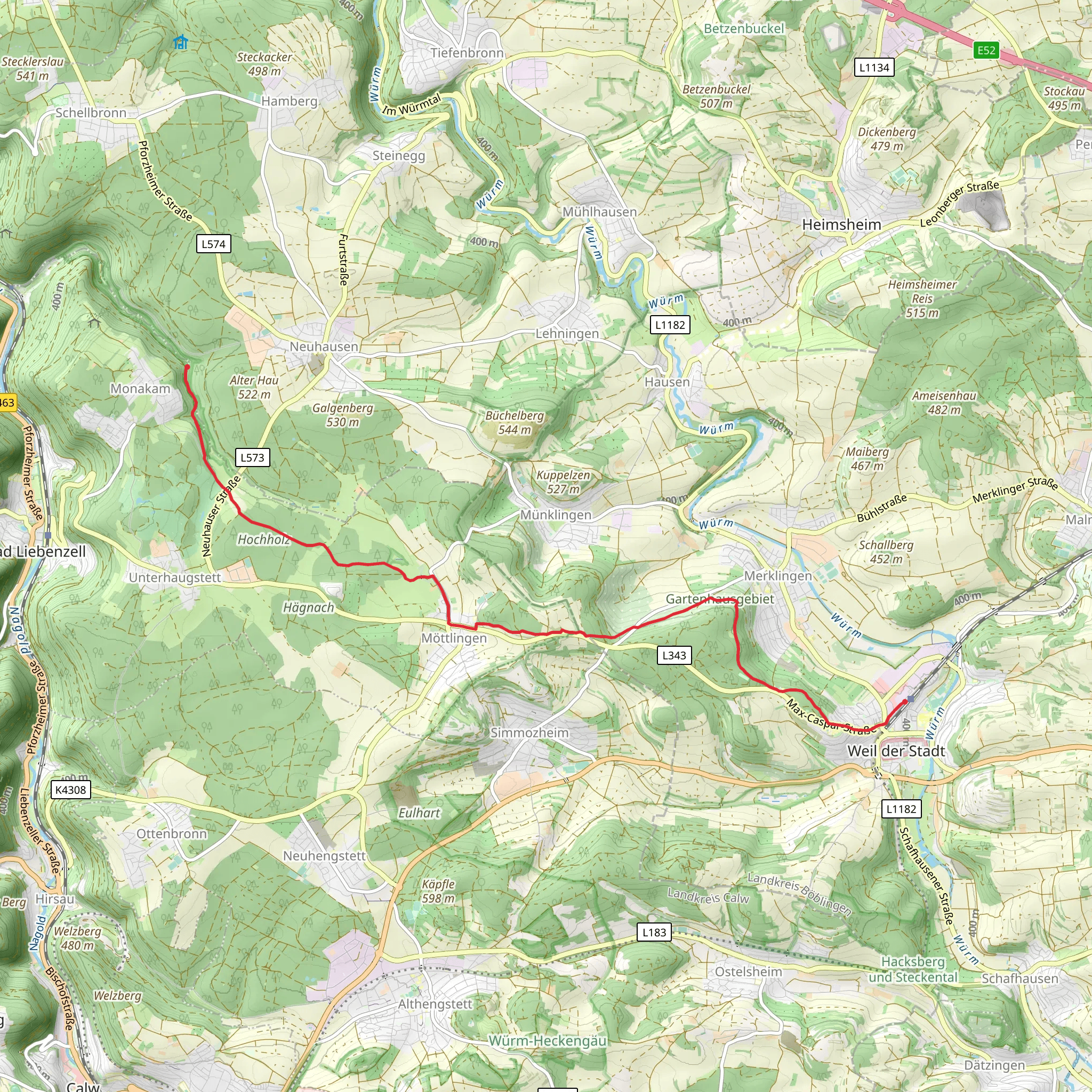 Weil der Stadt to Monbachtal mobile static map