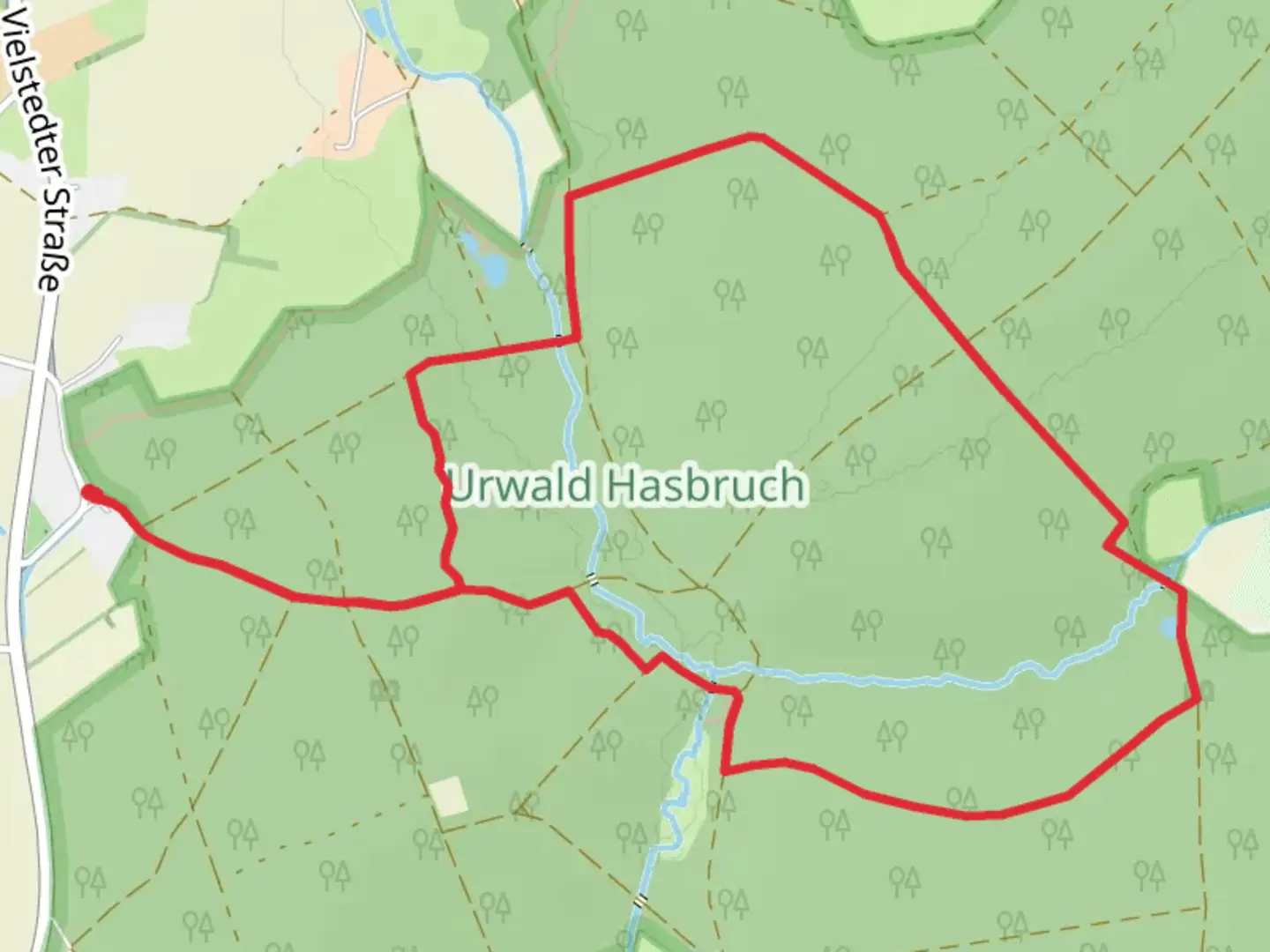 An image depicting the trail Friederikenpadd and Krummer Weg and its surrounding area.