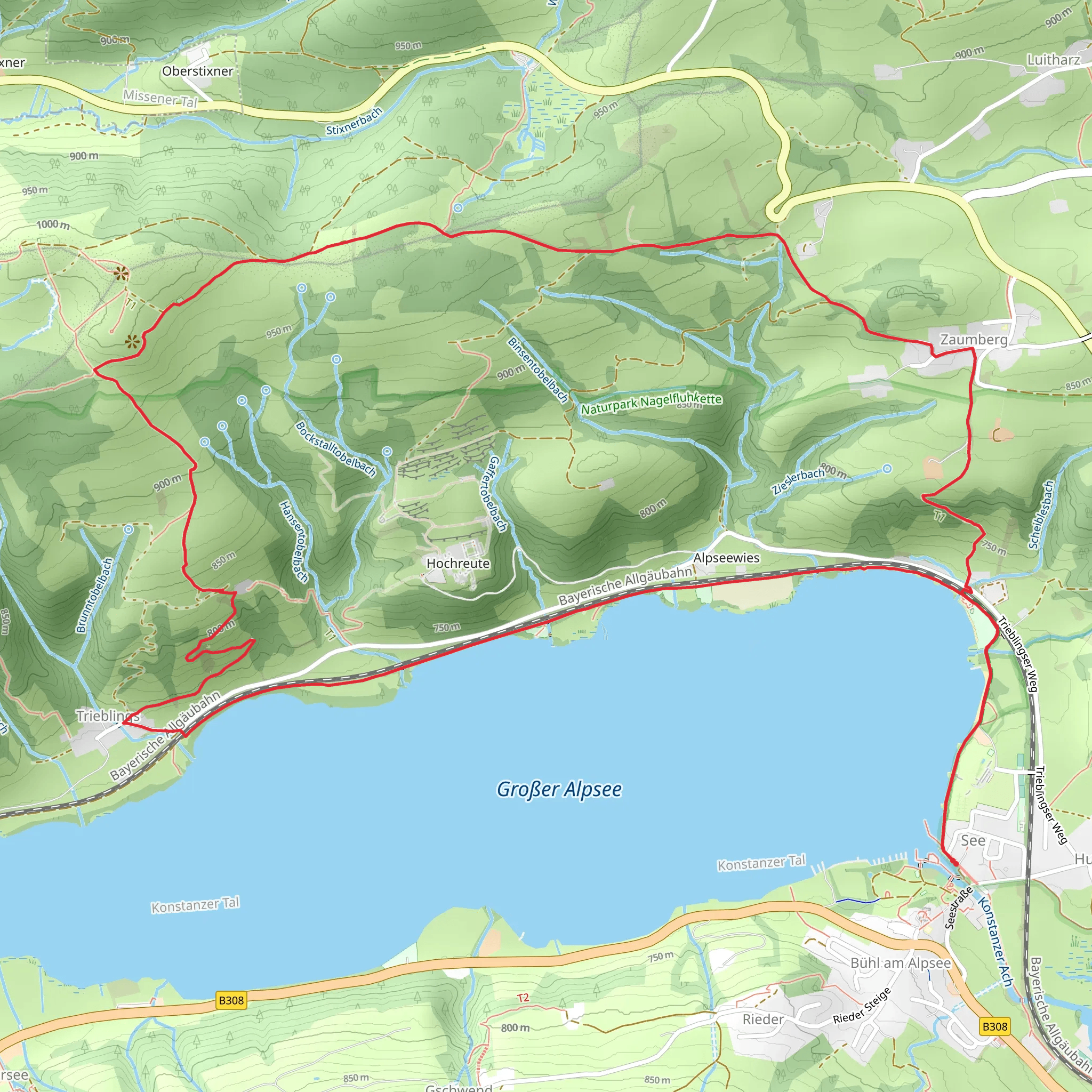 Großer Alpsee via Jakobsweg Tirol - Allgaeu mobile static map