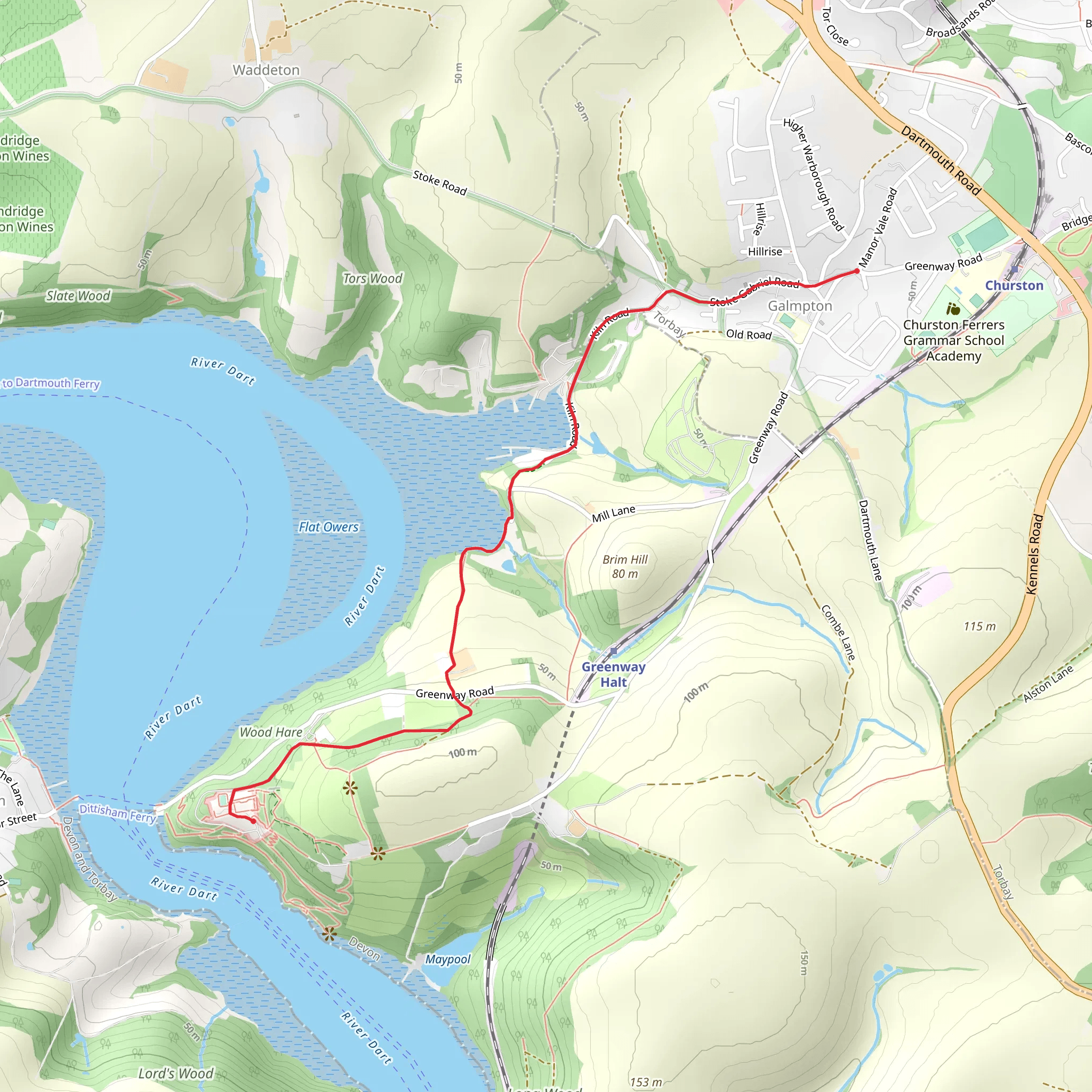Galmpton to Greenway Walk via Mill Lane mobile static map