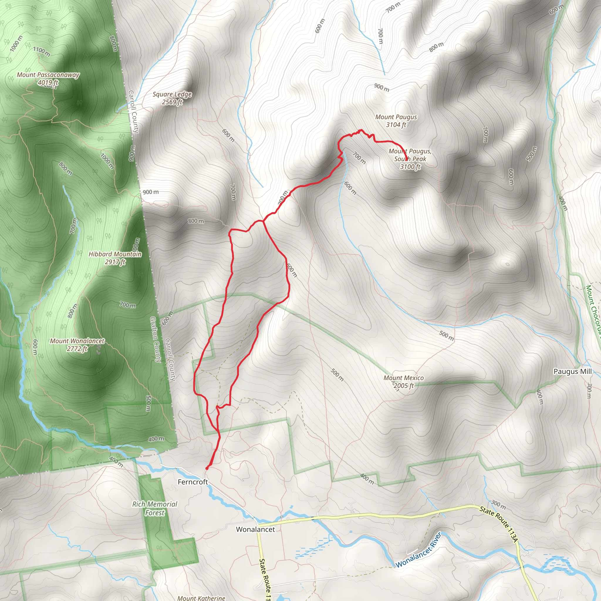 Mount Paugus South Peak Loop via Ferncroft mobile static map