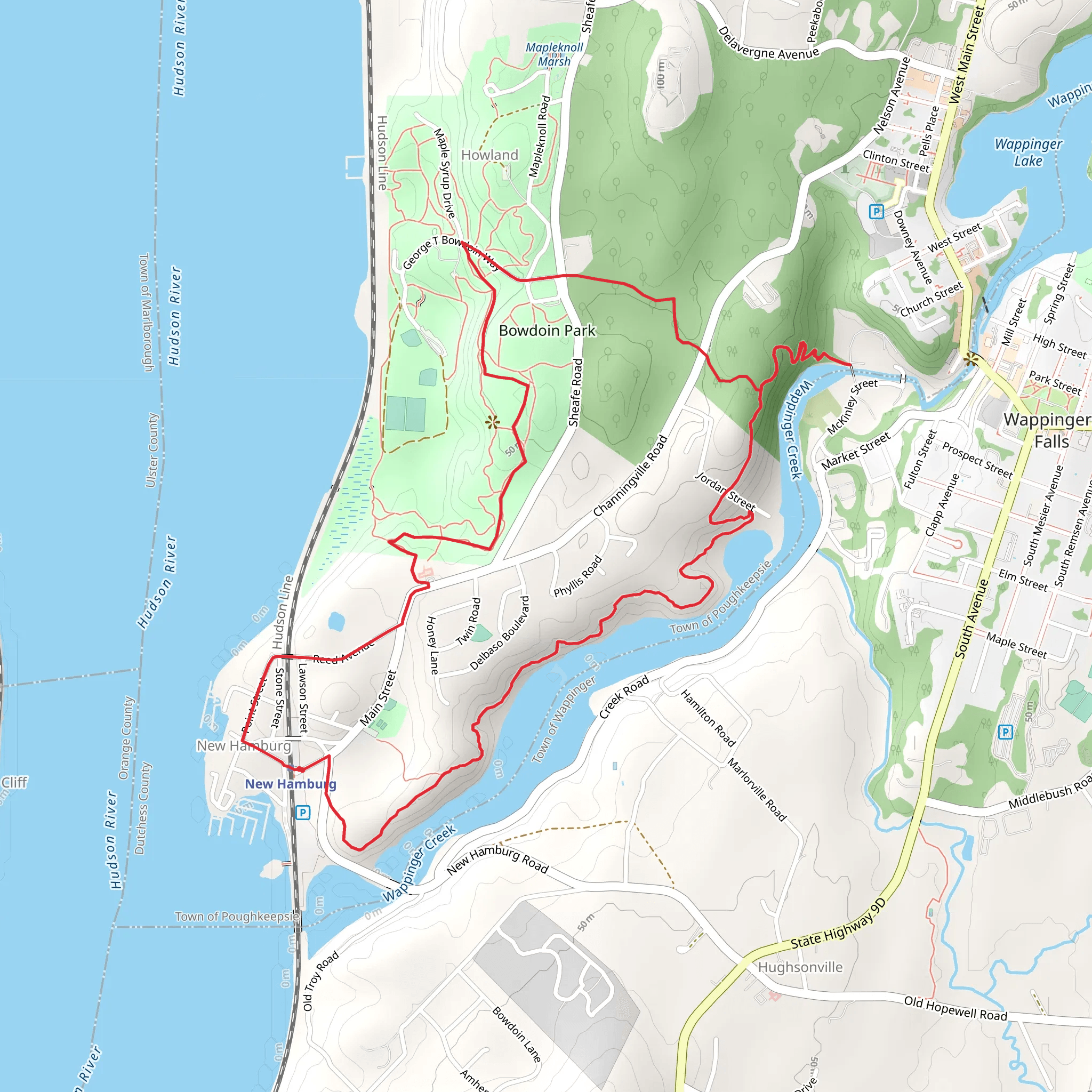 Wappinger Creek and Bowdoin Park Loop from New Hamburg mobile static map