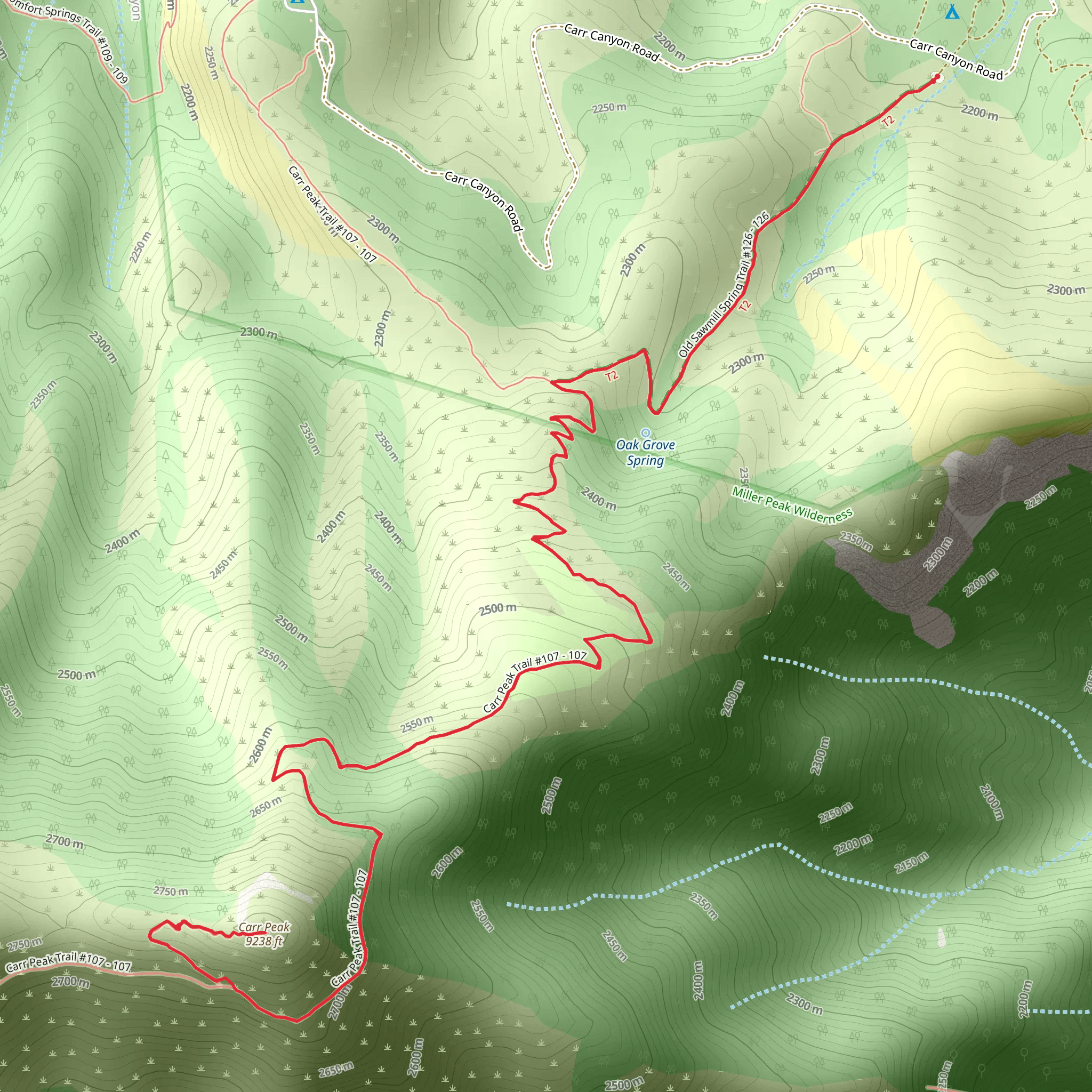Carr Peak via Old Sawmill Spring Trail mobile static map