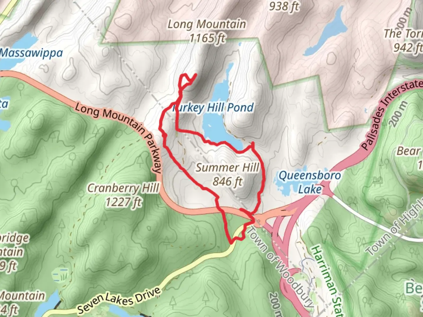 An image depicting the trail Turkey Hill Pond via Anthony Wayne Trail Loop and its surrounding area.