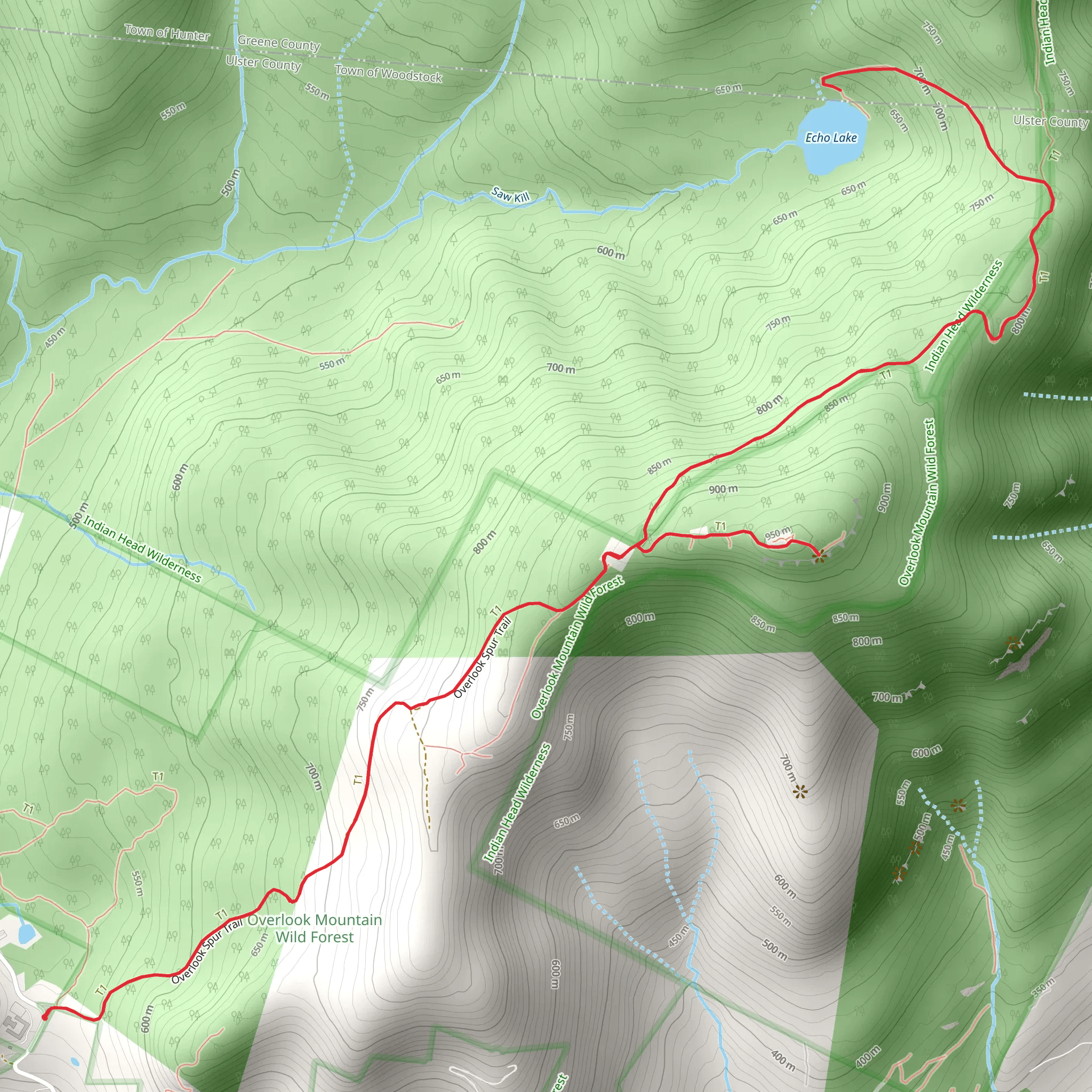 Overlook Mountain and Echo Lake mobile static map