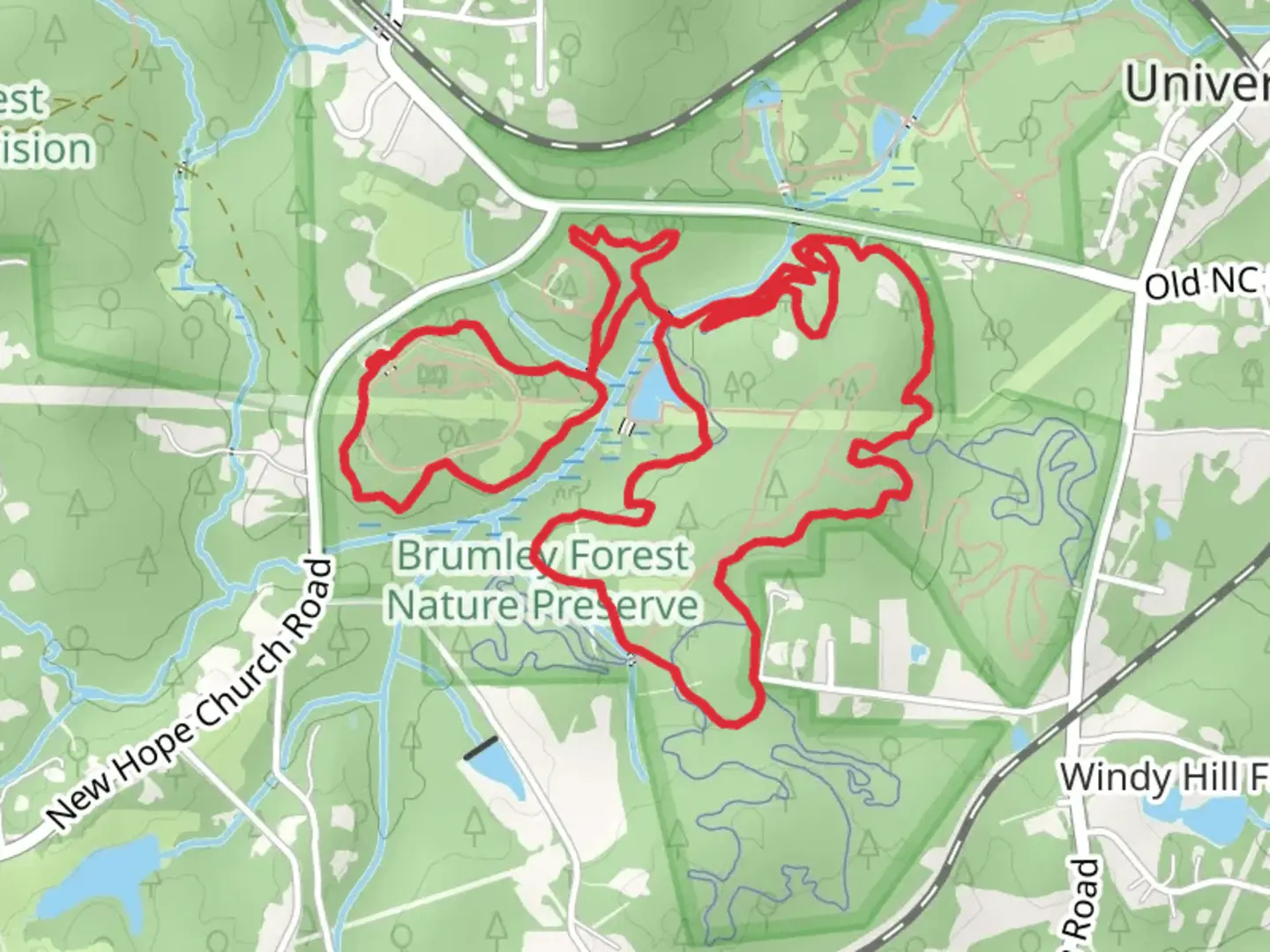 An image depicting the trail Wood Duck, Chimney Swift and Springhouse Loop and its surrounding area.