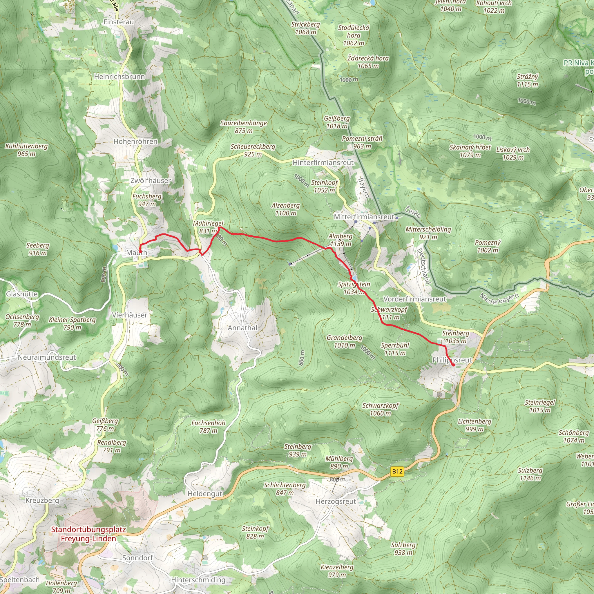 Mauth to Philippsreut Walk via Almbergsee mobile static map