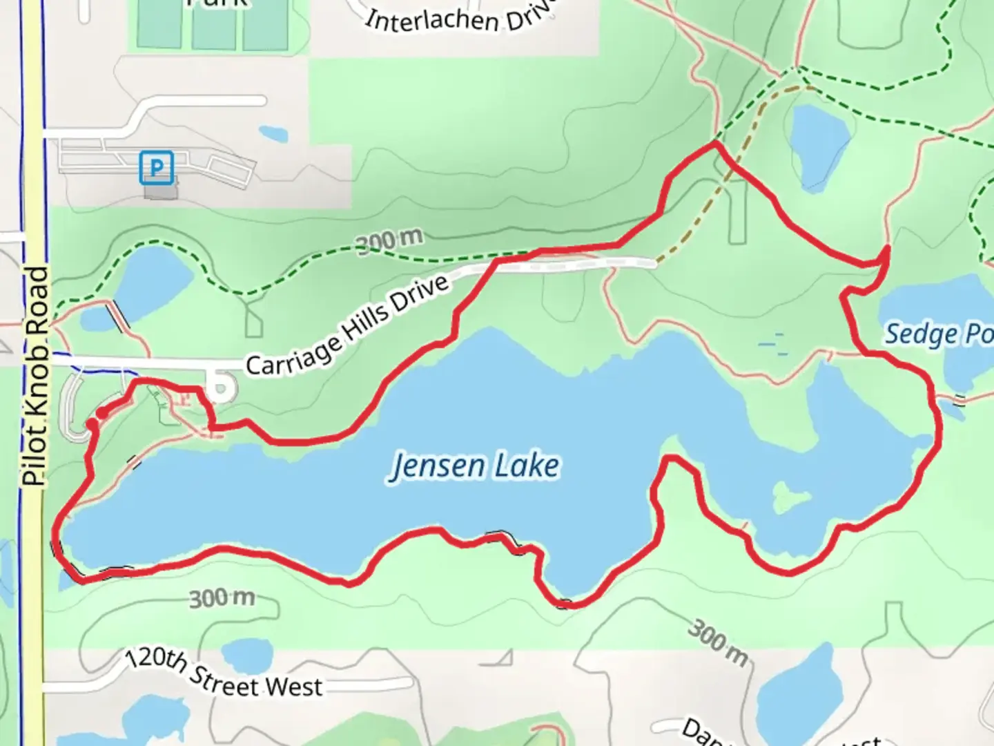 An image depicting the trail Jensen Lake and Lebanon Hills Park Loop and its surrounding area.