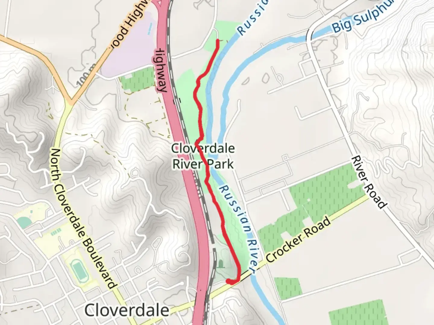 An image depicting the trail Cloverdale River Park - Makahmo Trail and its surrounding area.