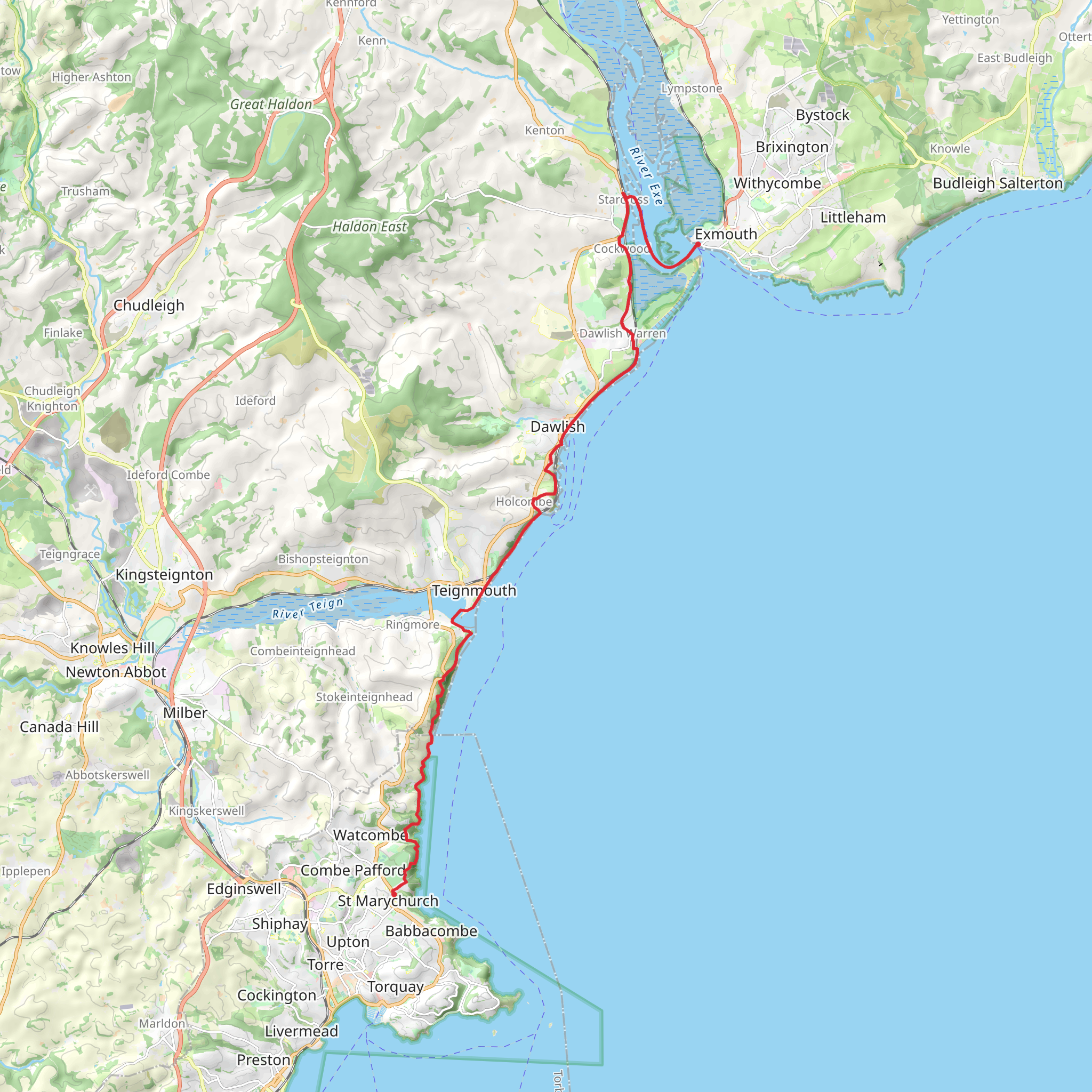 Babbacombe to Exmouth Walk mobile static map