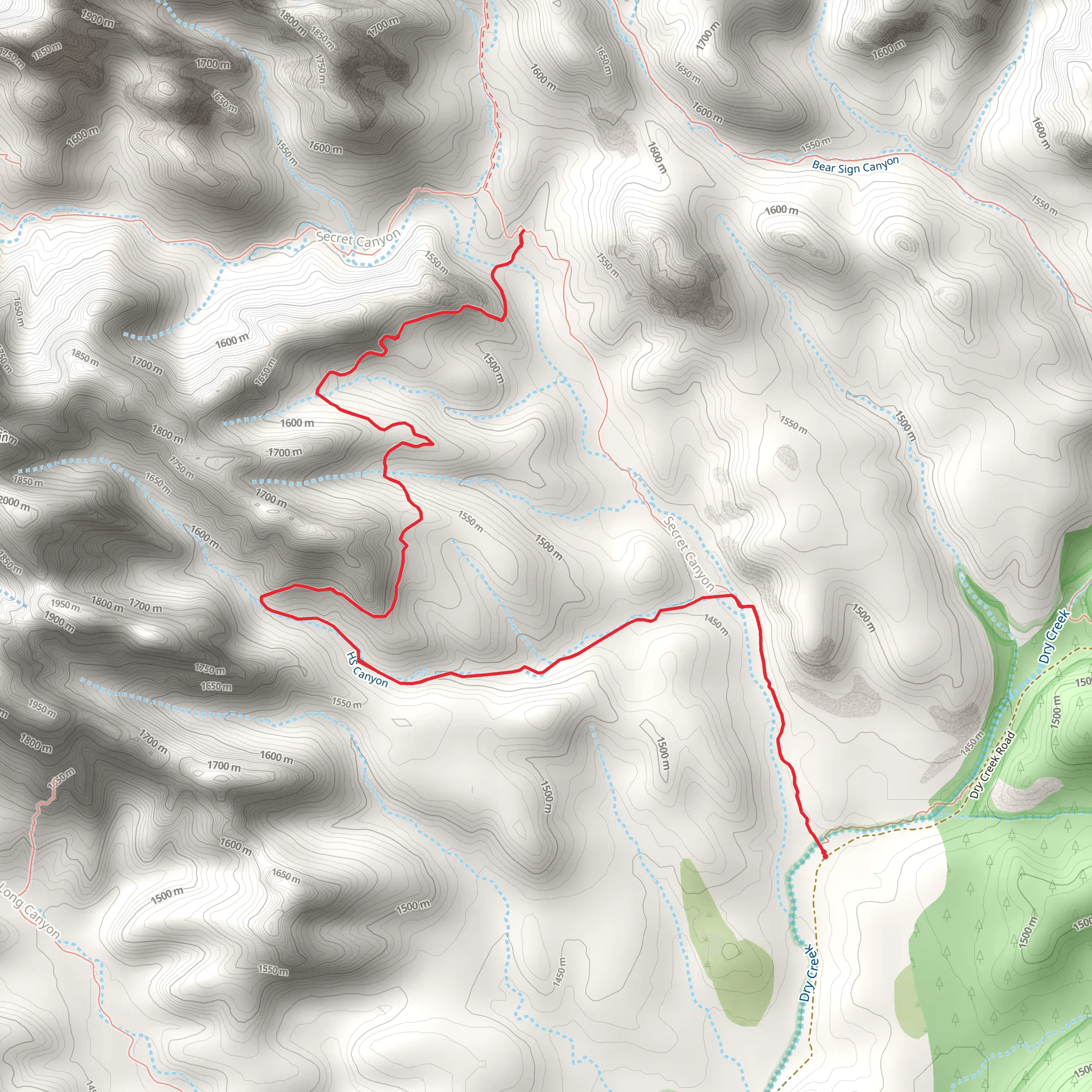 HS Canyon via Secret Canyon Trail mobile static map