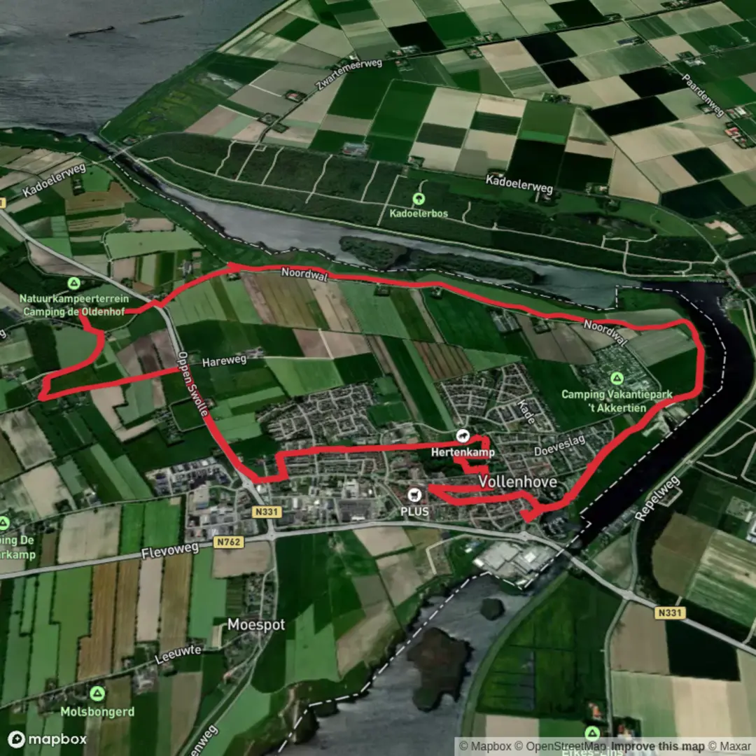 An image depicting the trail Binnenhaven via WaterReijkpad and Christoffelpad Loop and its surrounding area.