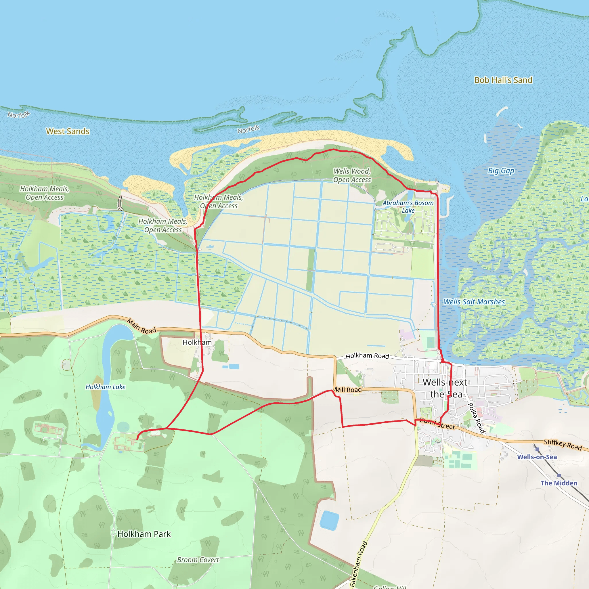 Wells next the Sea and Holkham Loop mobile static map