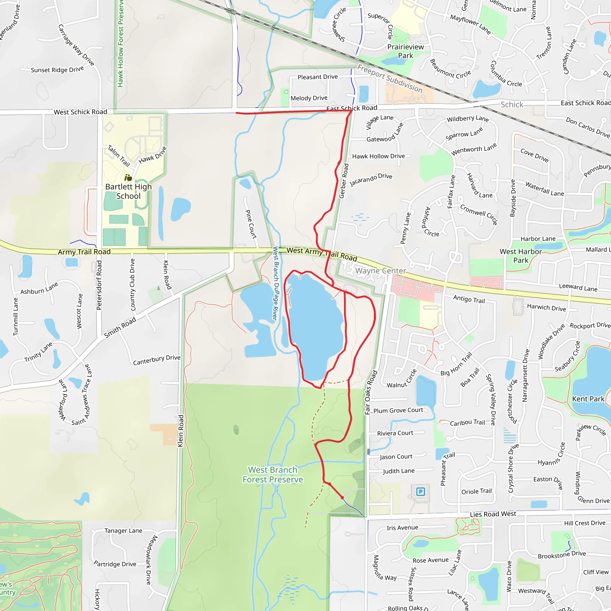 West Branch DuPage River Trail Out and Back mobile static map
