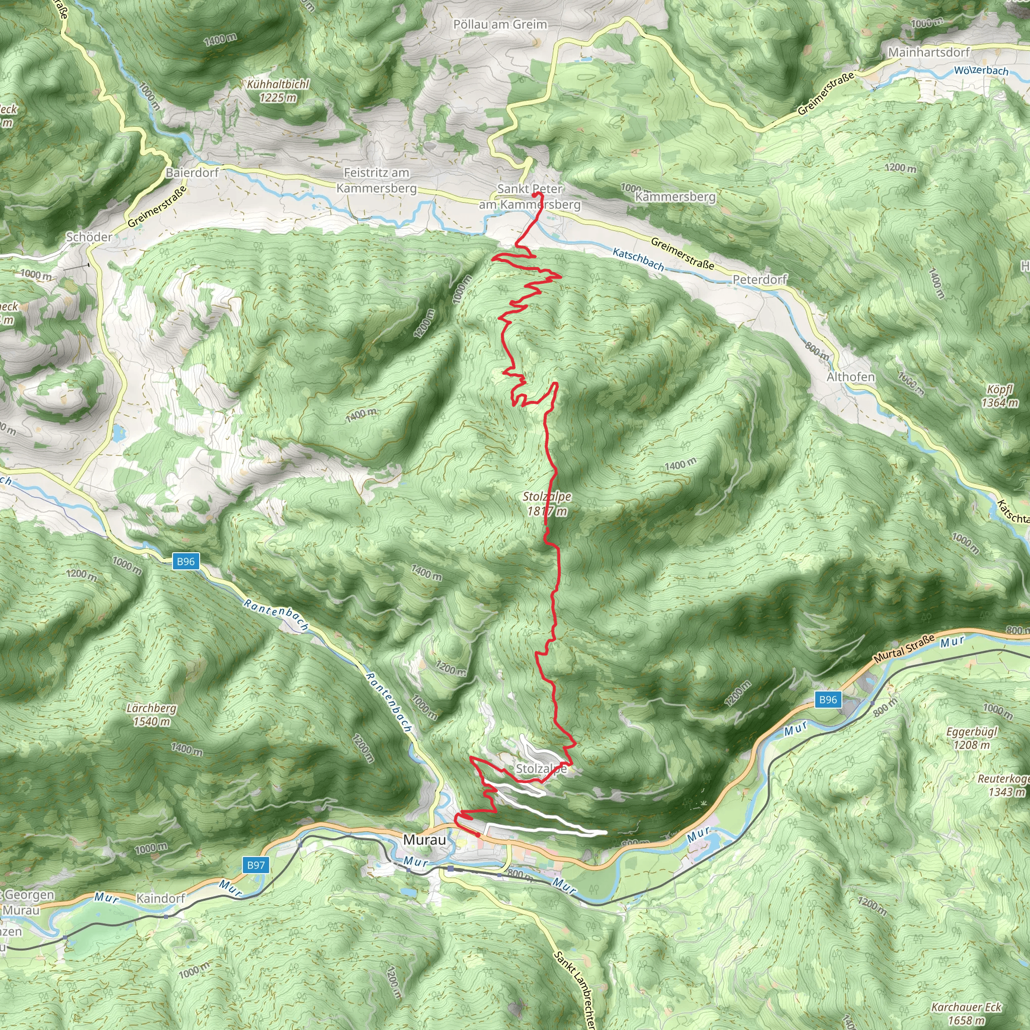 From Murau over the Stolzalpe to St Peter am Kammersberg mobile static map
